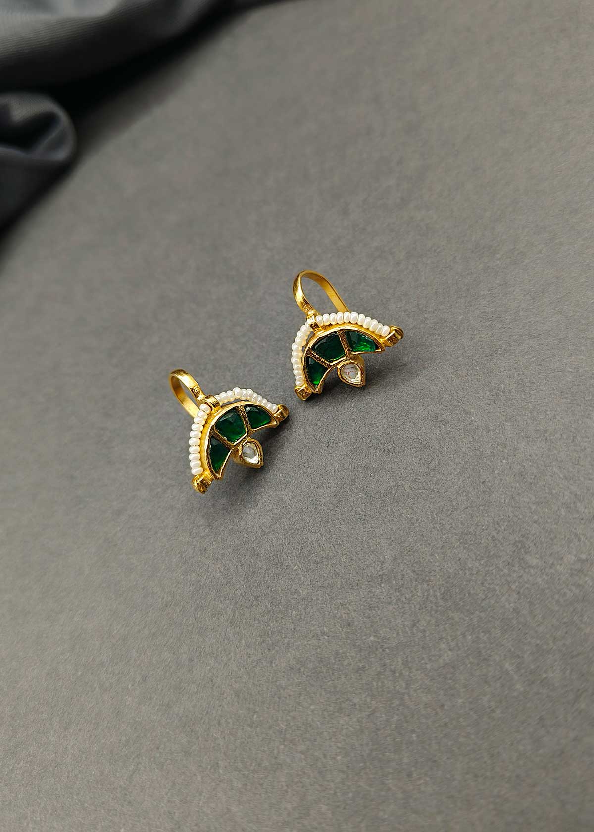 Regal Antique Gold Kundan & Pearl Meenakari Ear Cuff For Women