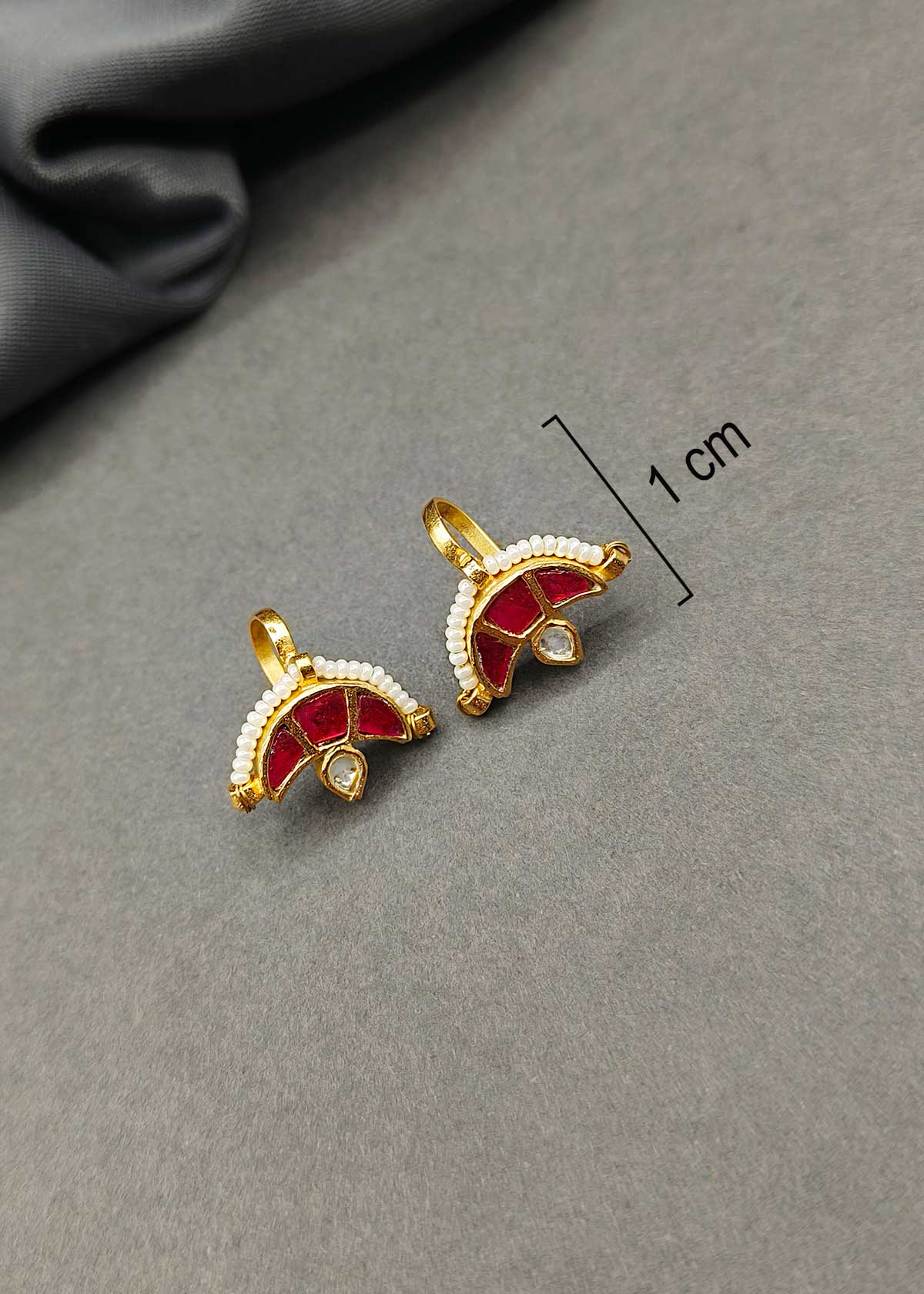 Regal Antique Gold Kundan & Pearl Meenakari Ear Cuff For Women