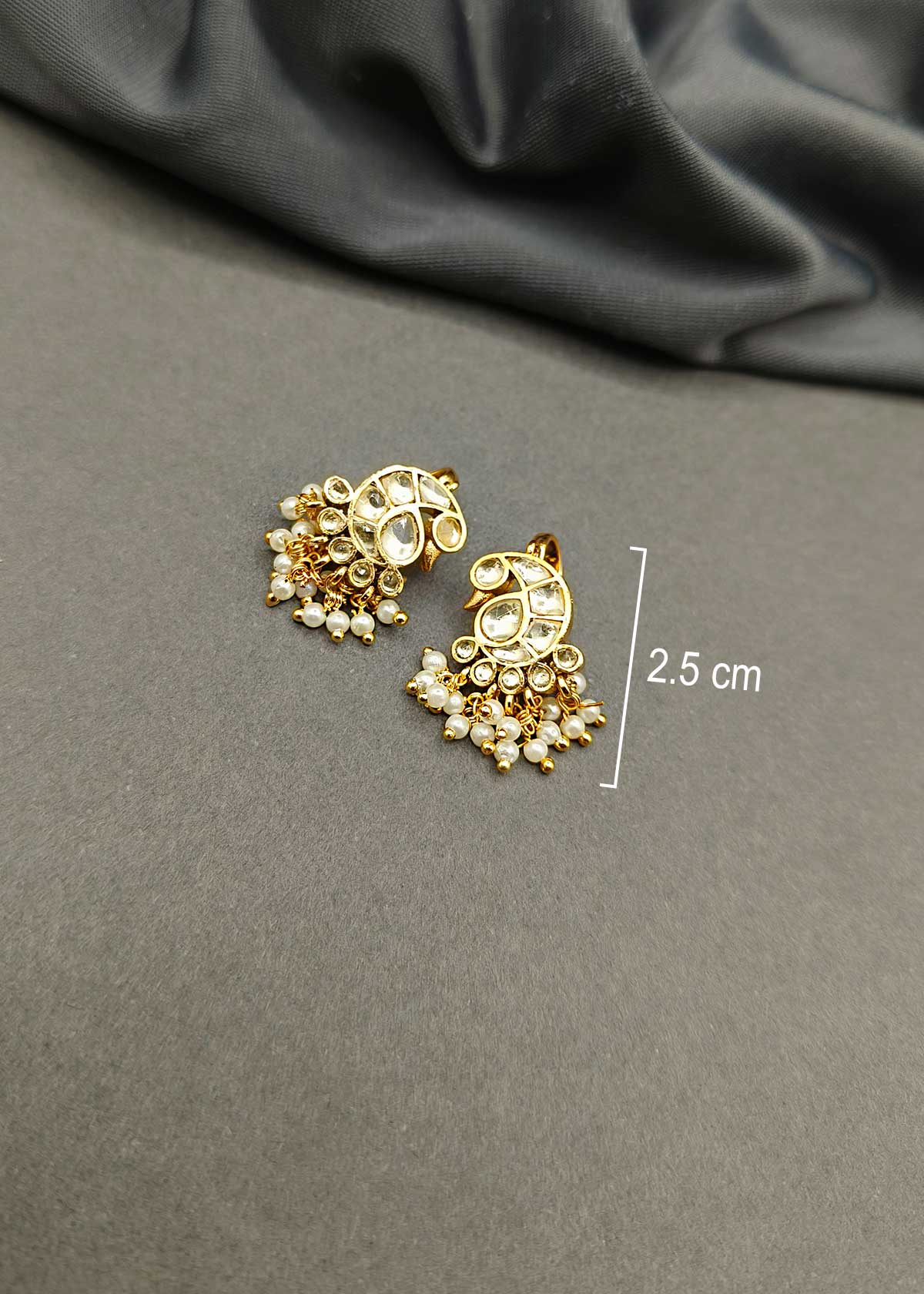 Traditional Maharashtrian Style Gold Peacock Motif Kundan Ear Cuff / Bugadi With Delicate Pearl Droplets