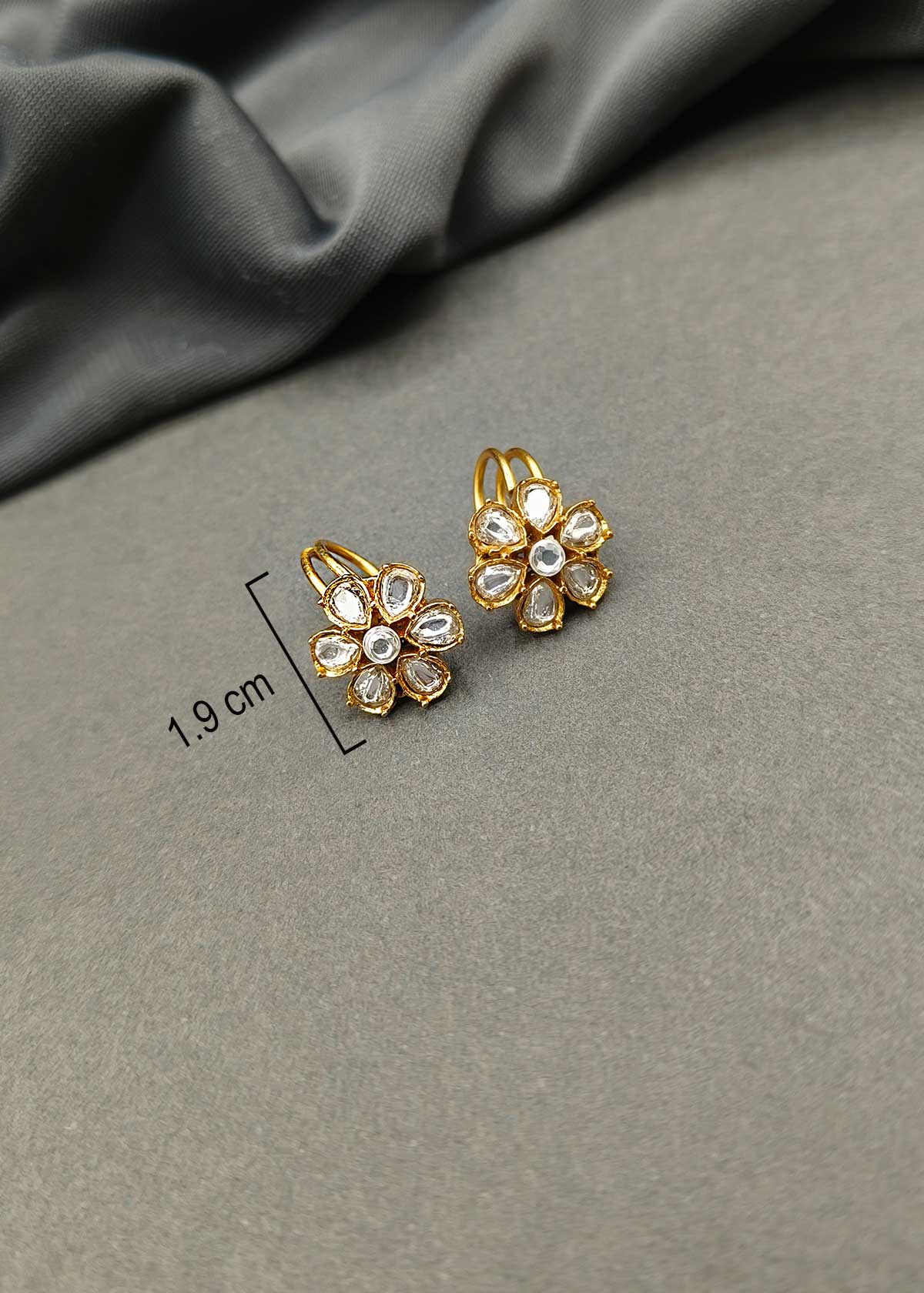 Classic Gold Plated Seven Petal Kundan Floral Ear Cuff / Bugadi Earrings