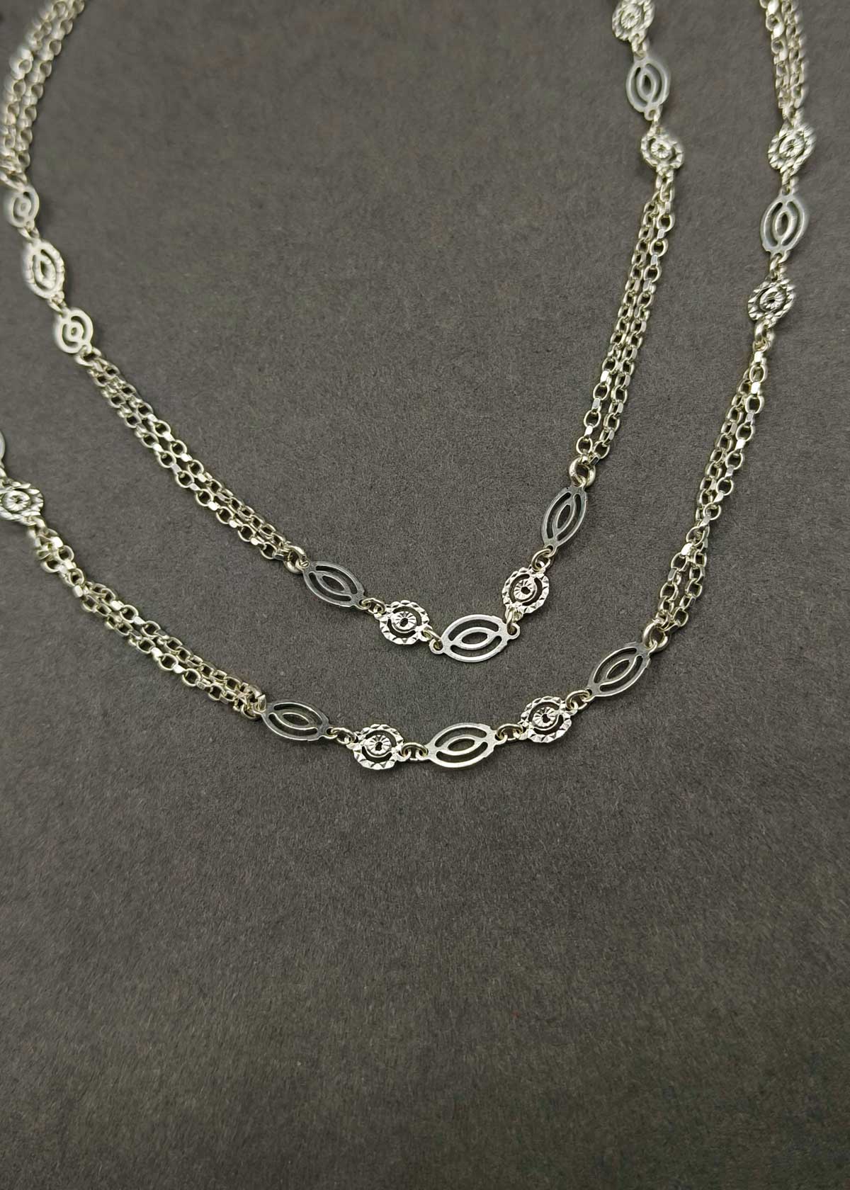 92.5 Sterling Silver Dual Chain Oval & Circular Link Adjustable Payal / Anklet For Women