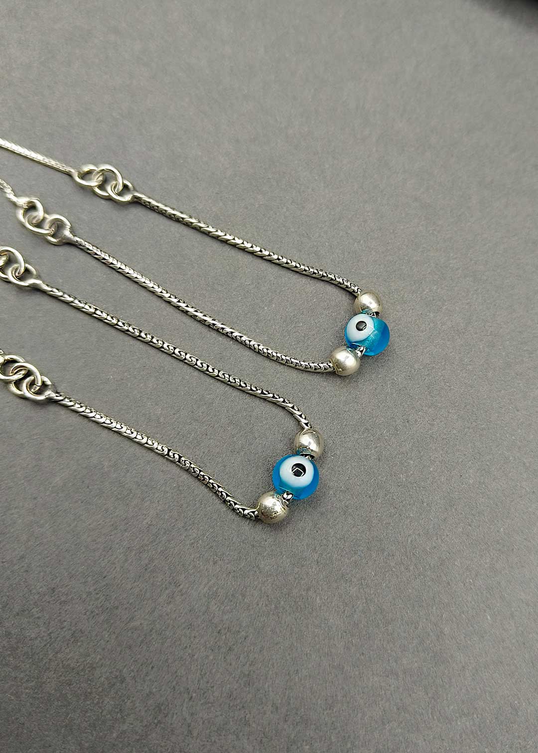 92.5 Sterling Silver Evil Eye Fully Adjustable Slider Payal / Anklet For Women