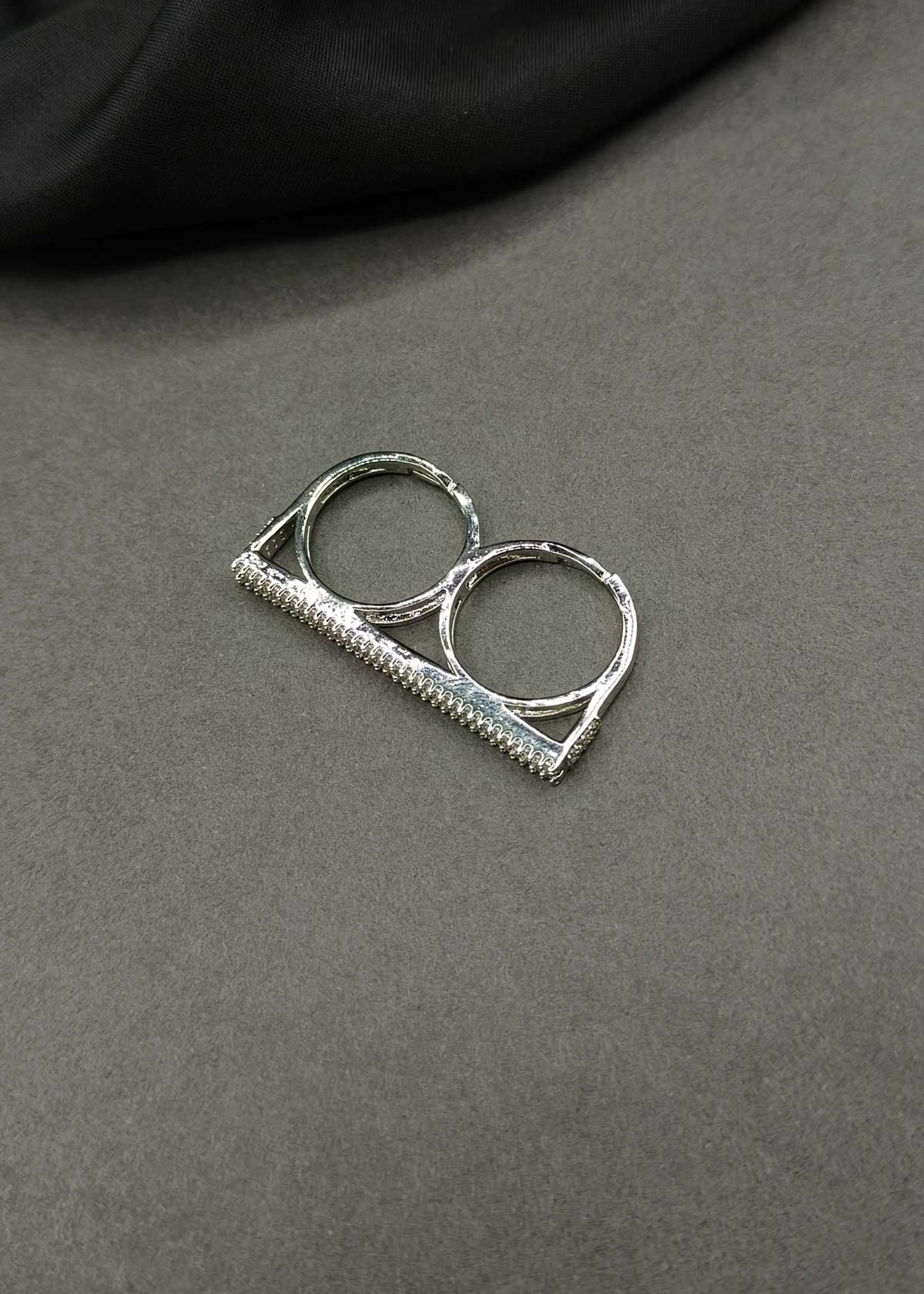 Silver Plated Cubic Zircon Dual Finger Adjustable Ring For Women
