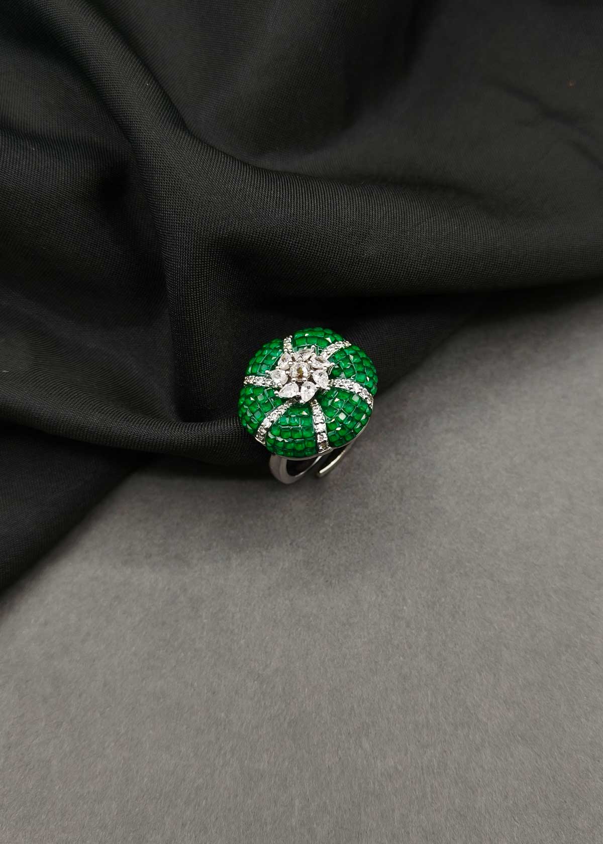 Contemporary Silver Plated Cubic Zircon Studded Adjustable Finger Ring For Women