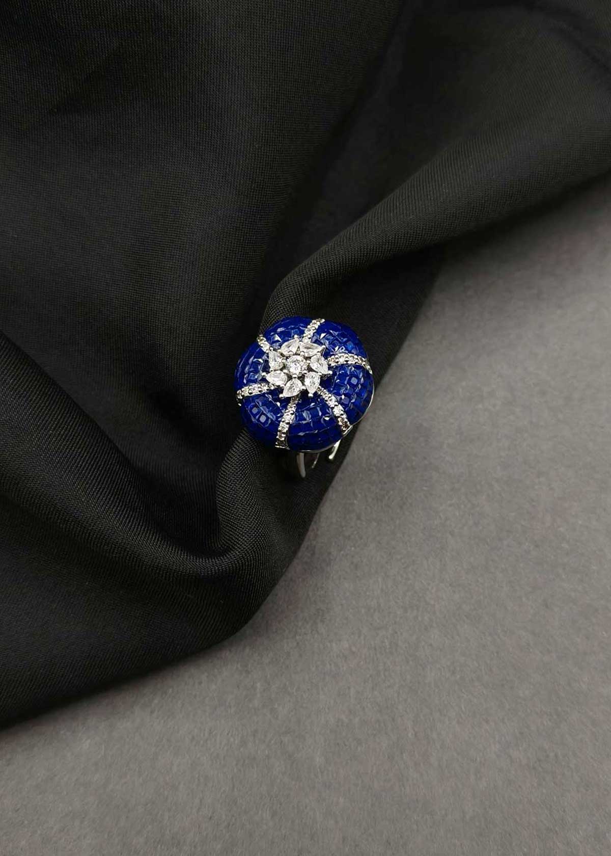 Contemporary Silver Plated Cubic Zircon Studded Adjustable Finger Ring For Women