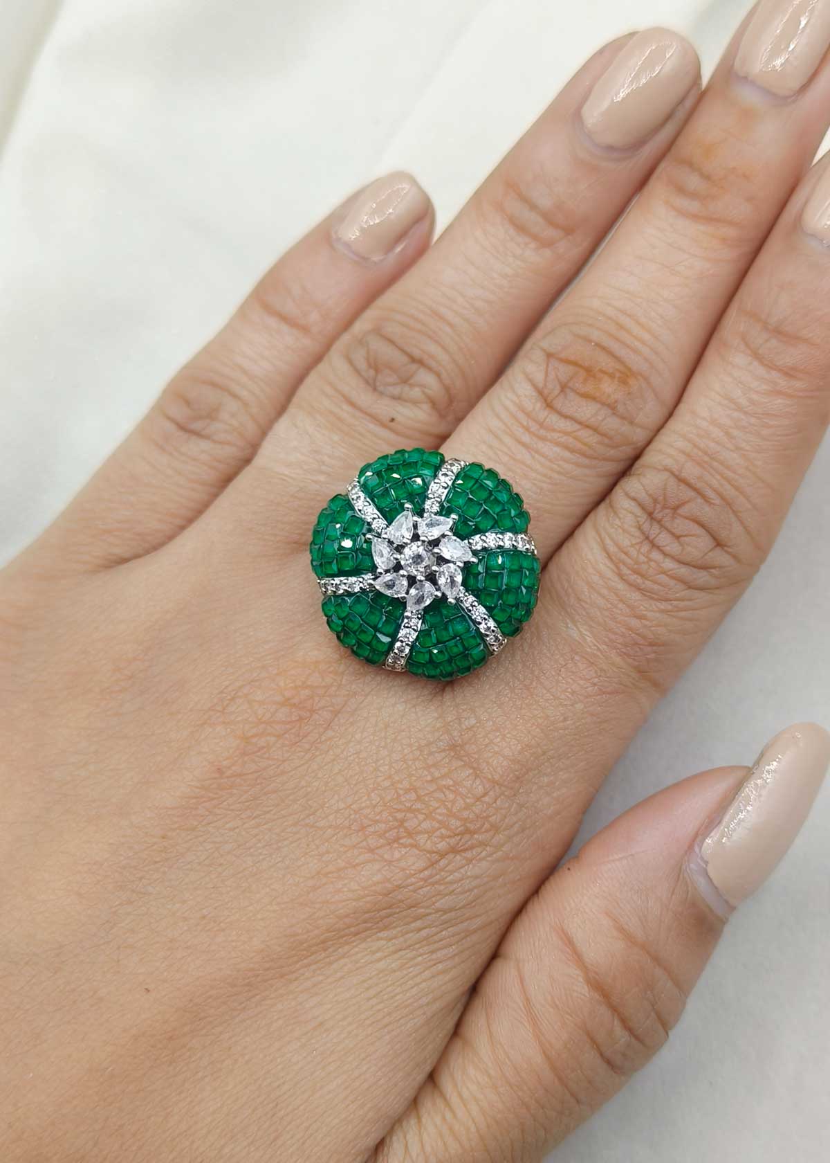 Contemporary Silver Plated Cubic Zircon Studded Adjustable Finger Ring For Women