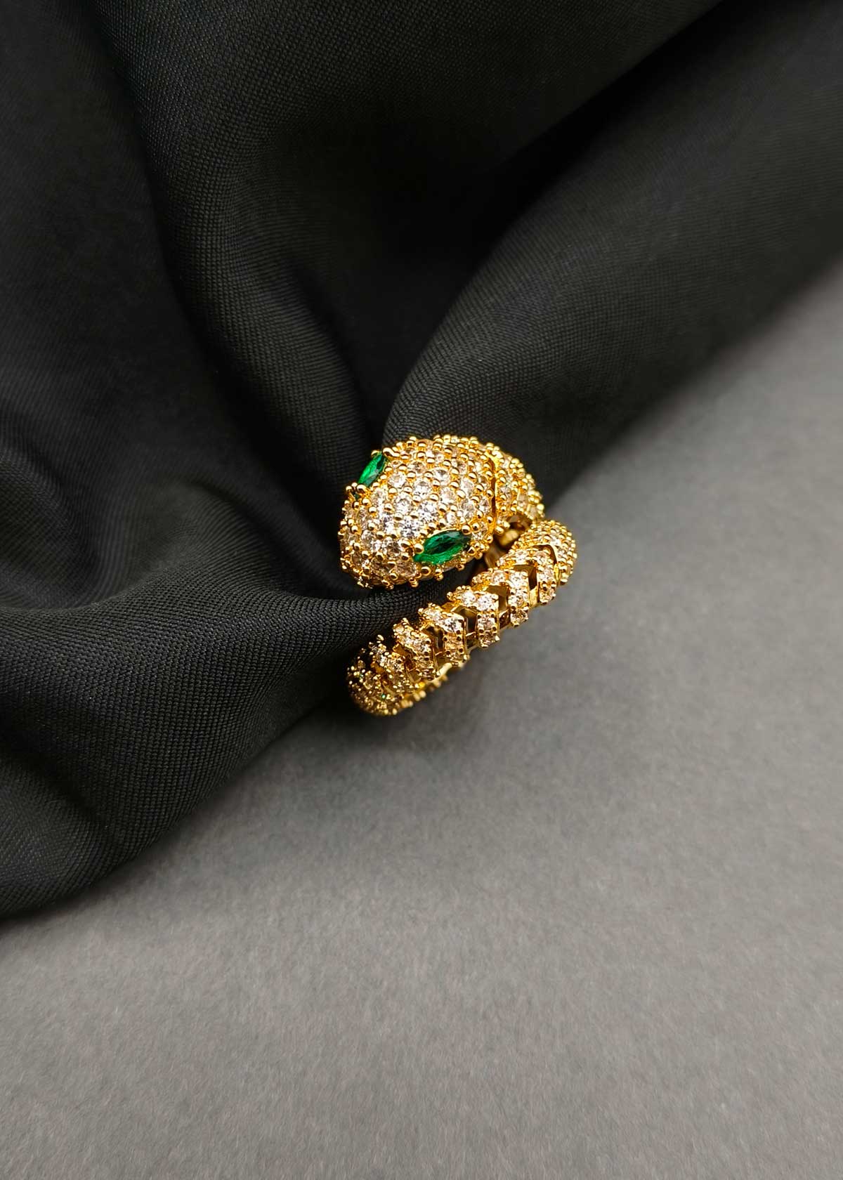 Royal Gold Plated Adjustable Snake Ring With Sparkling Cubic Zircon