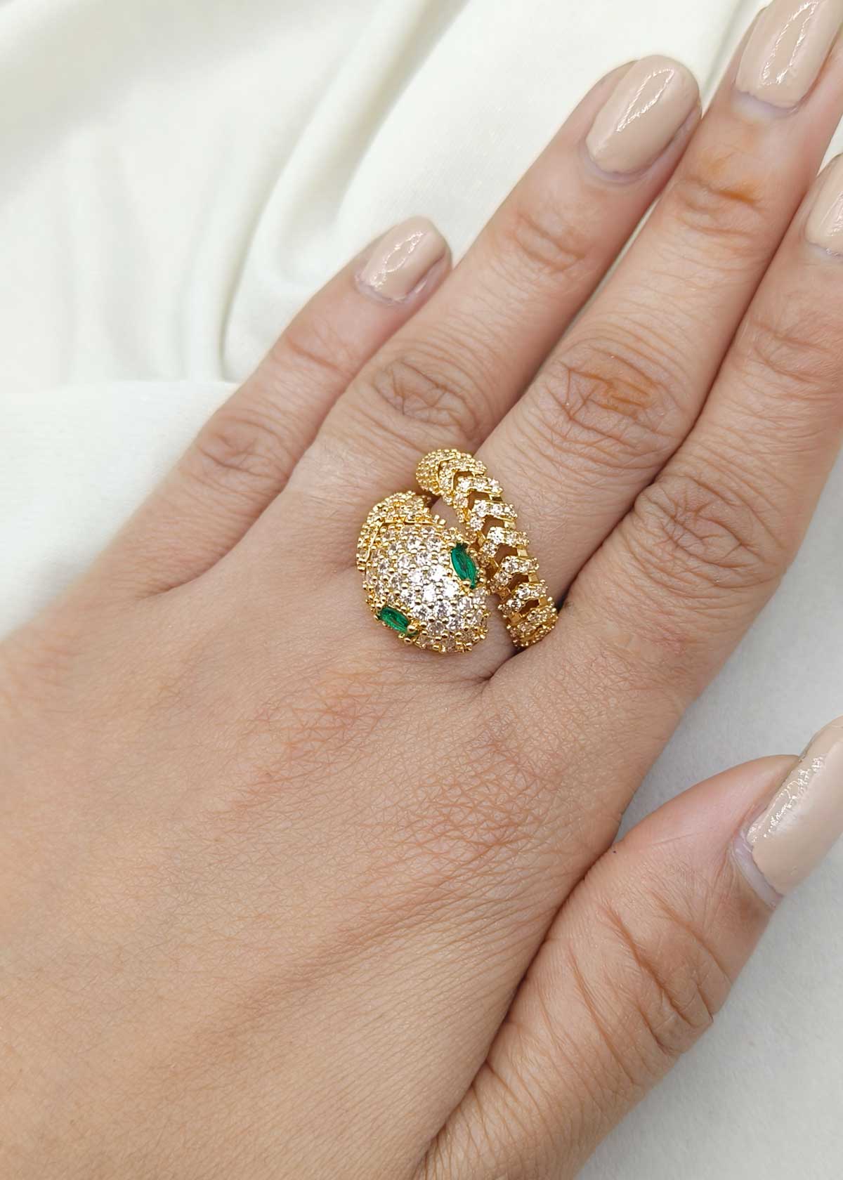 Royal Gold Plated Adjustable Snake Ring With Sparkling Cubic Zircon