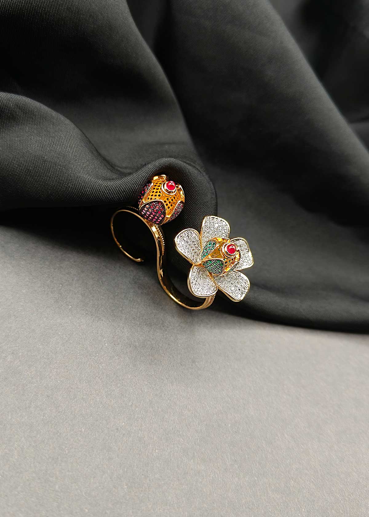 Floral Inspired Design Rich Carat Polish Cubic Zircon Adjustable Finger Ring