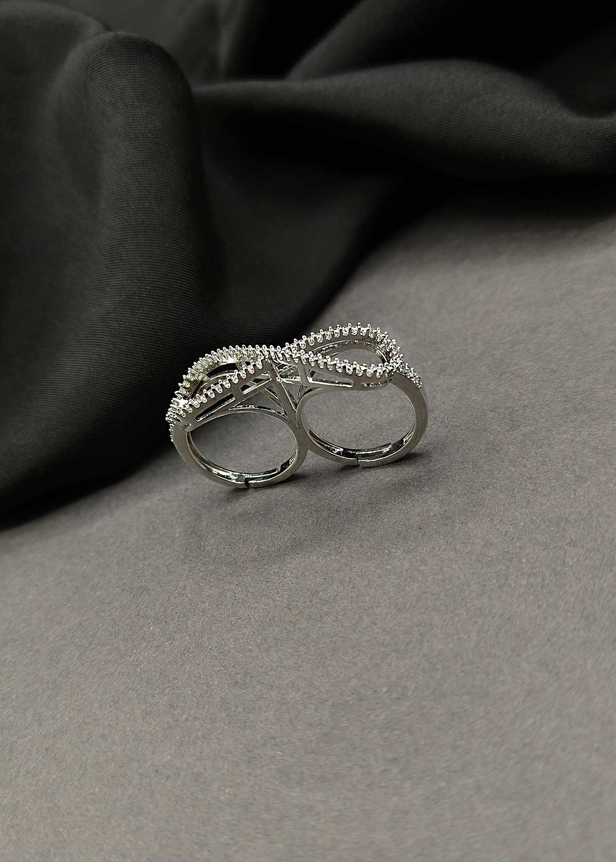 Infinity Style Silver Plated Cubic Zircon Double Finger Adjustable Ring