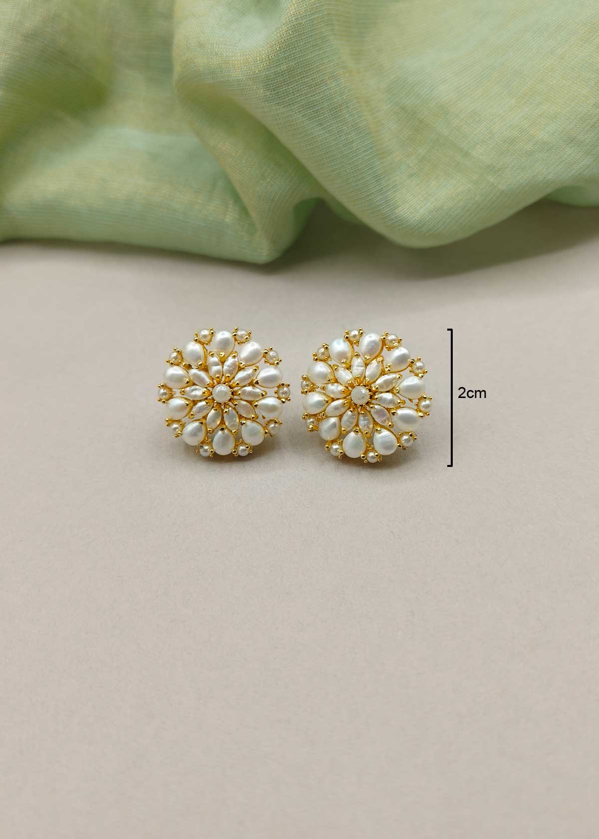 Royal Bloom Gold Plated Pearl Floral Stud Earrings