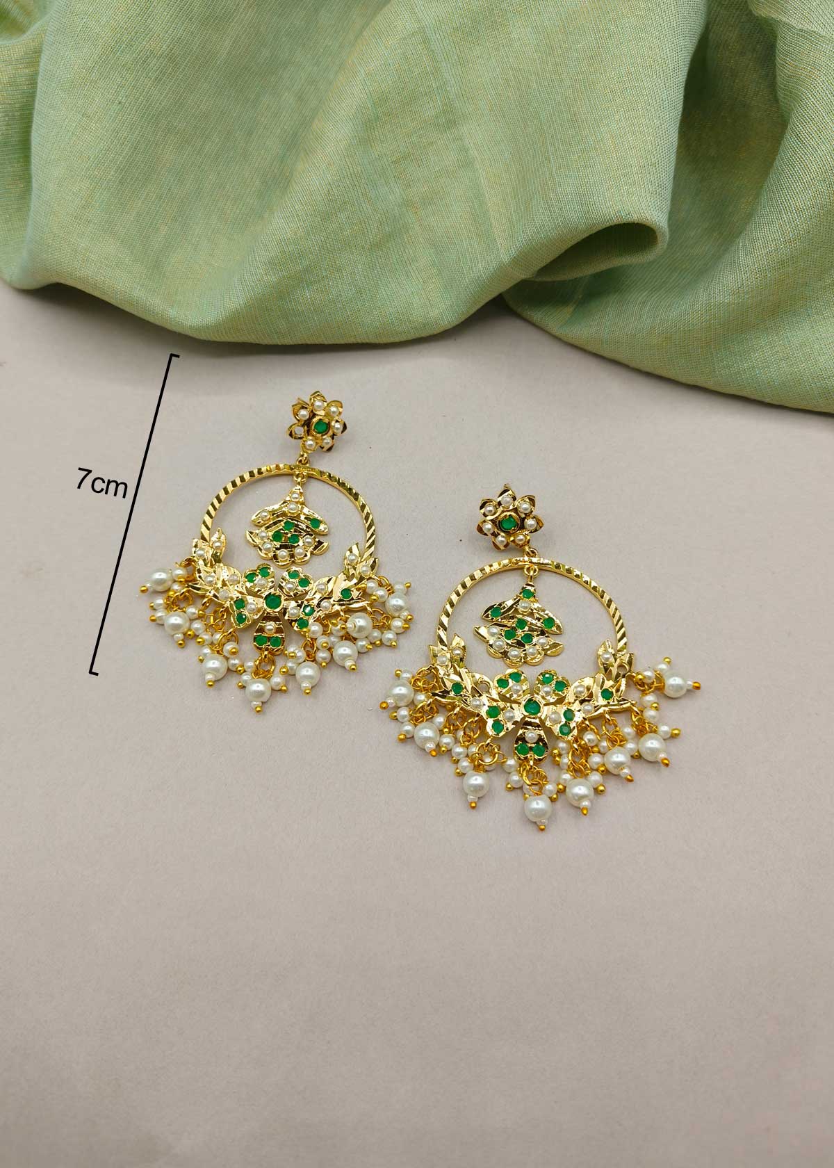 Floral Heritage Jadau Chandbali Earrings With Kemp & Pearl Clusters