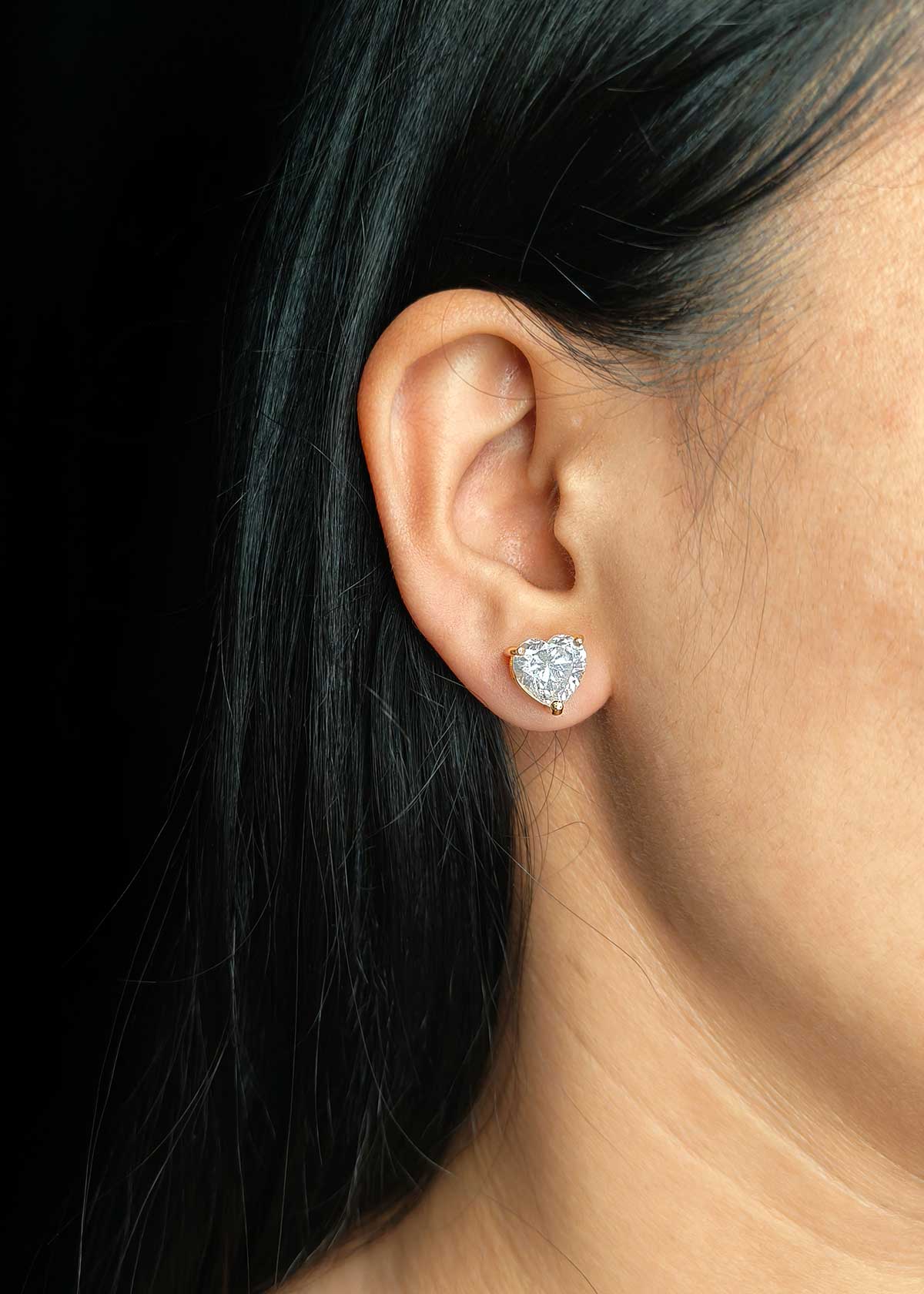 Glamorous Heart Shaped Diamond Gold Plated Stud Earrings