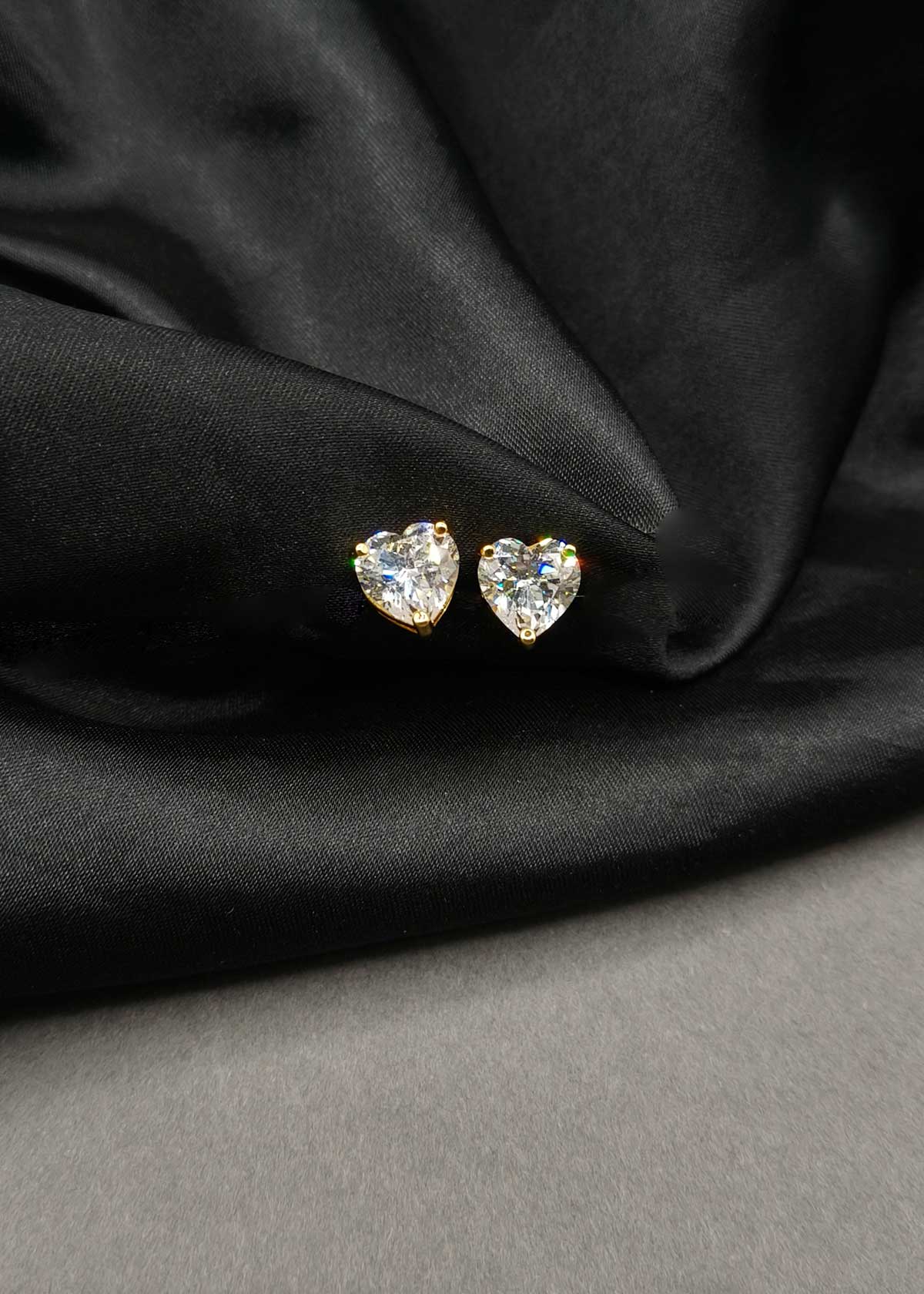 Glamorous Heart Shaped Diamond Gold Plated Stud Earrings