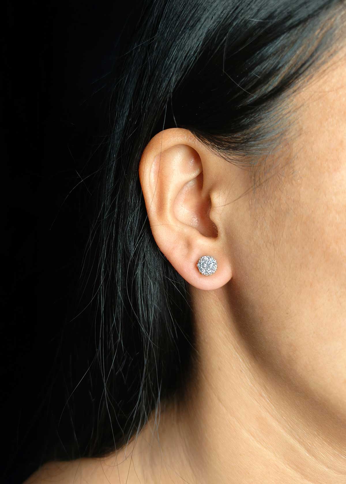 Radiant Dual Tone Solitaire Halo Stud Earrings