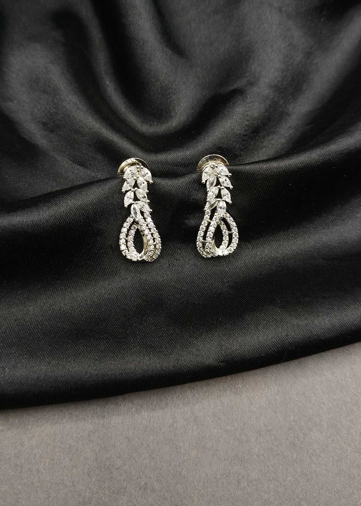 Luminous Leaf Style Silver Plated Marquise And Cubic Zircon Cluster Loop Earrings