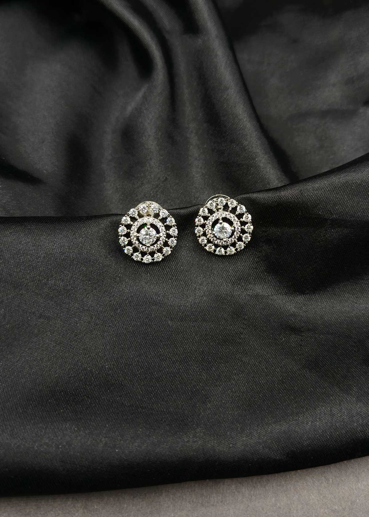 Regal Mandala Double Halo Silver Plated Cubic Zircon Statement Stud Earrings