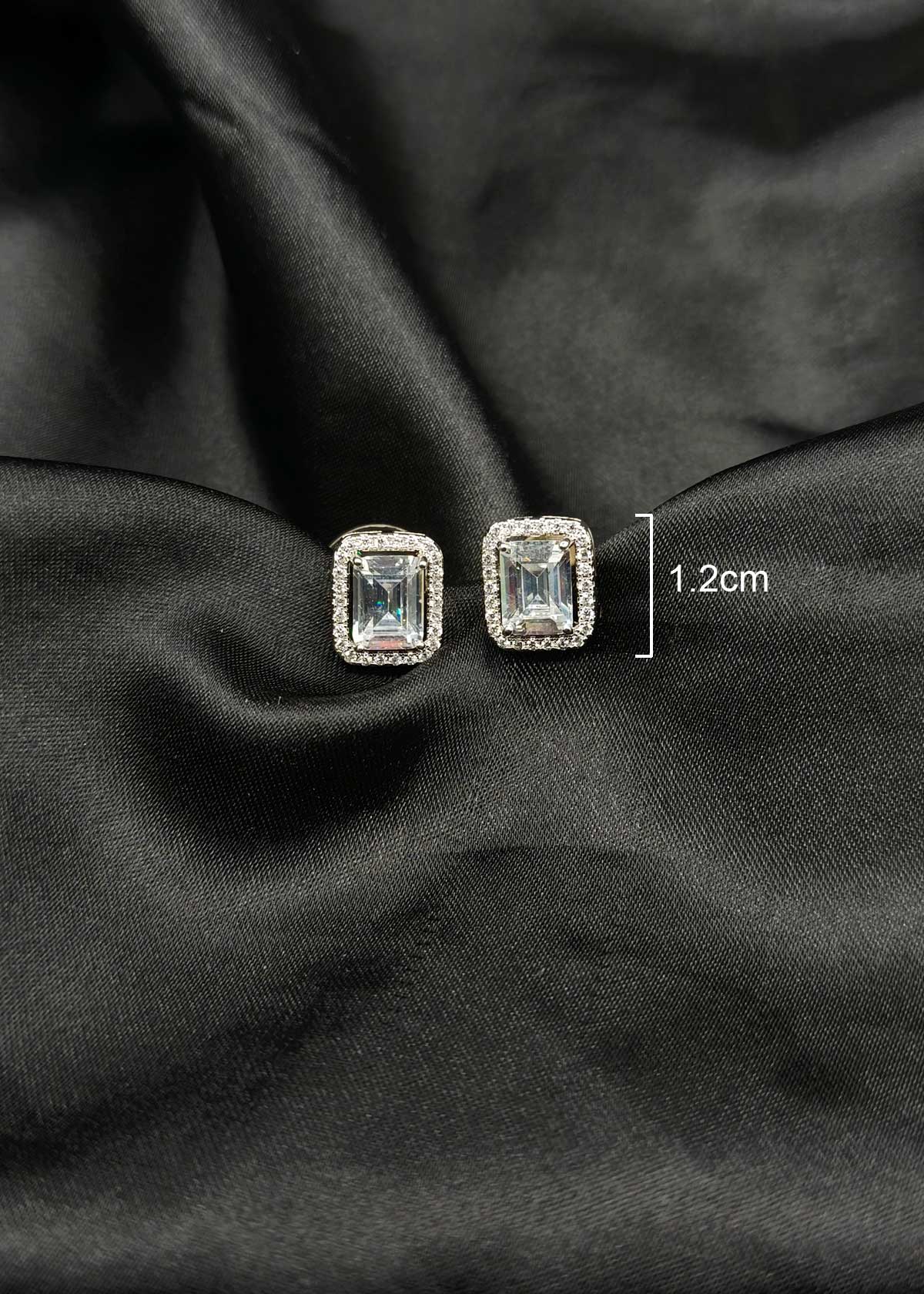 Vintage Rectangular Large Solitaire And Cubic Zircon Stud Earrings