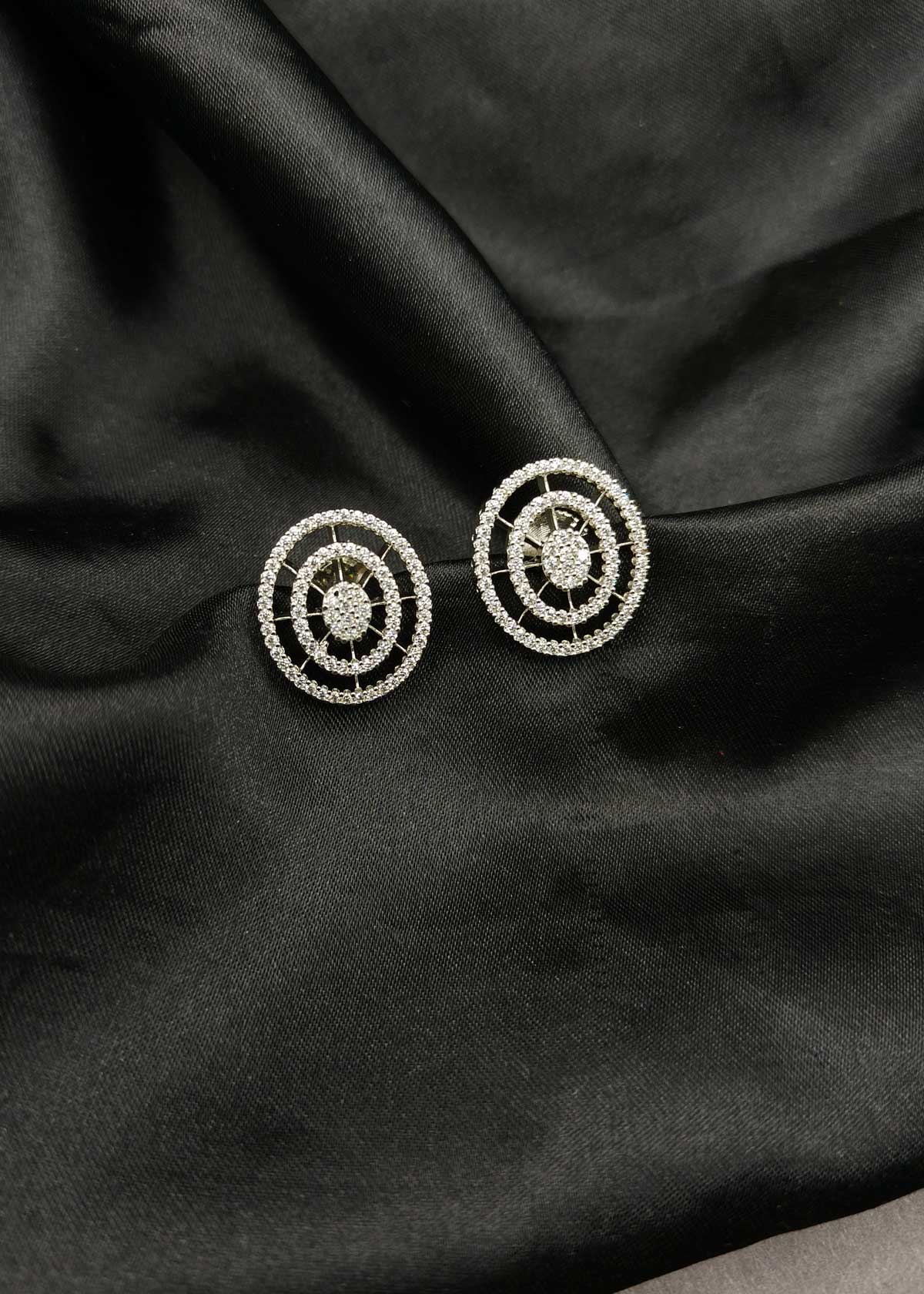 Celestial Orbit Triple Layered Circle Silver Plated Cubic Zircon Stud Earrings