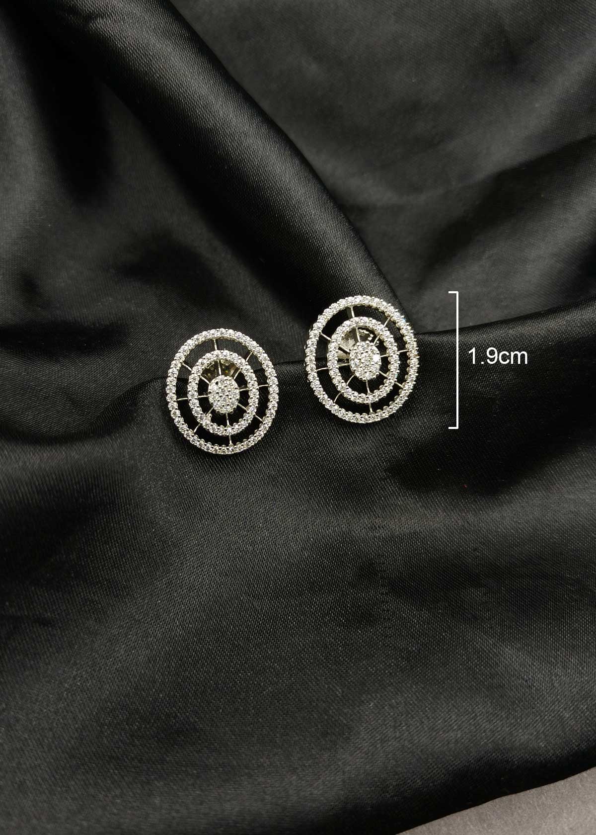 Celestial Orbit Triple Layered Circle Silver Plated Cubic Zircon Stud Earrings