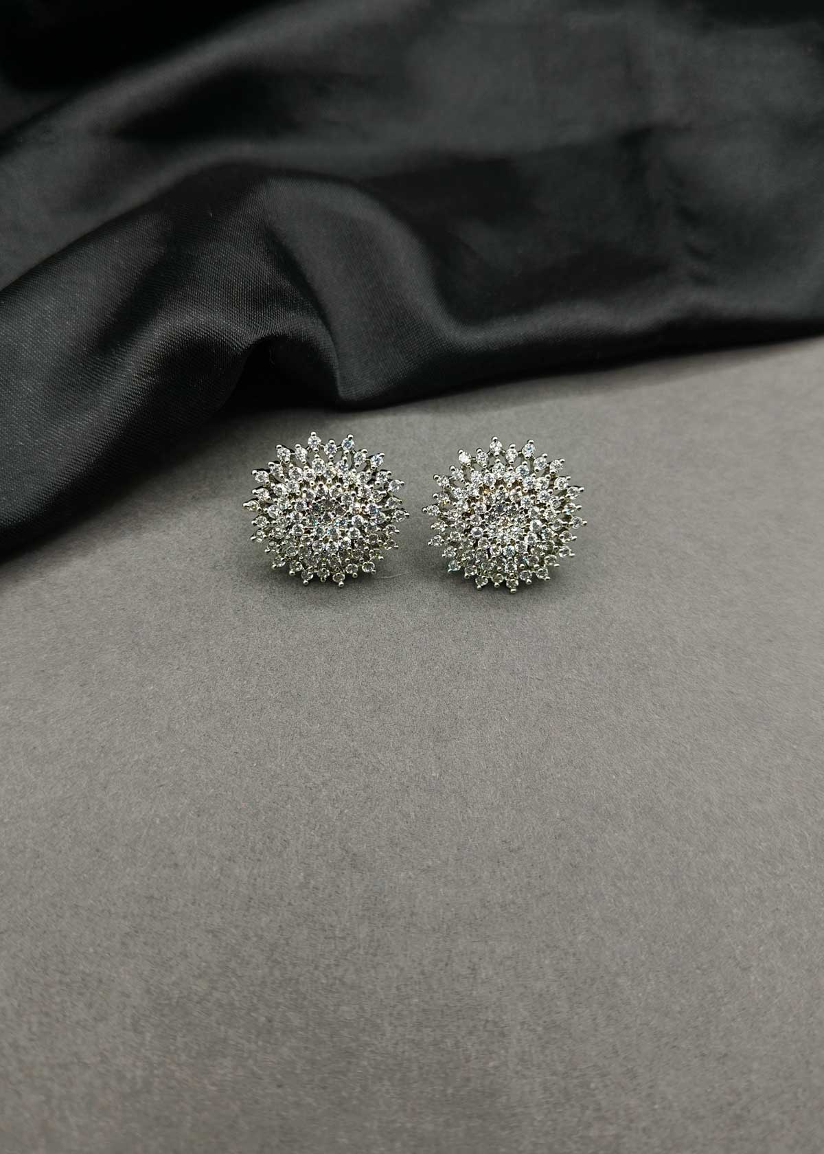 Luxurious Dual Tone Sunburst Cubic Zircon Stud Earrings