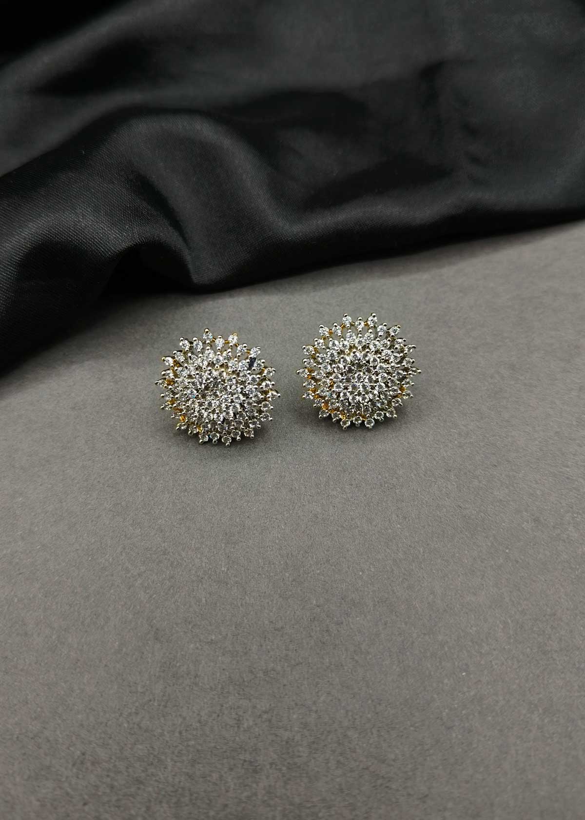 Luxurious Dual Tone Sunburst Cubic Zircon Stud Earrings