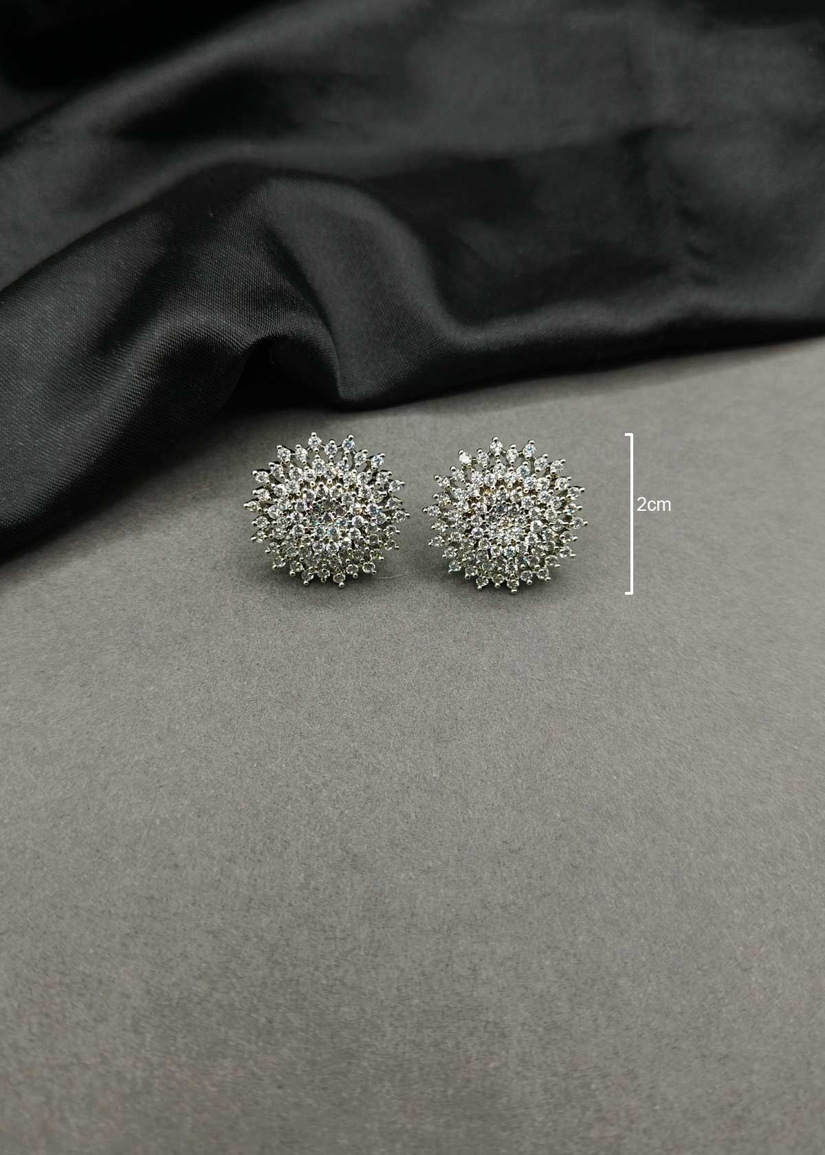 Luxurious Dual Tone Sunburst Cubic Zircon Stud Earrings