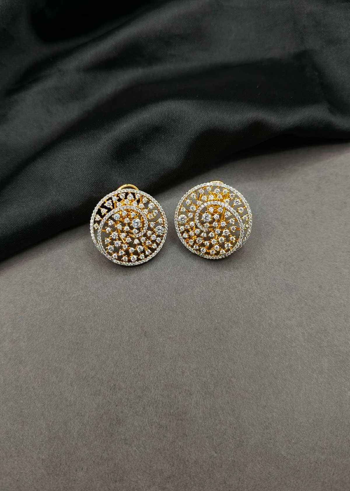 Spiral Motif Cubic Zircon Gold And Silver Plated Big Stud Earrings