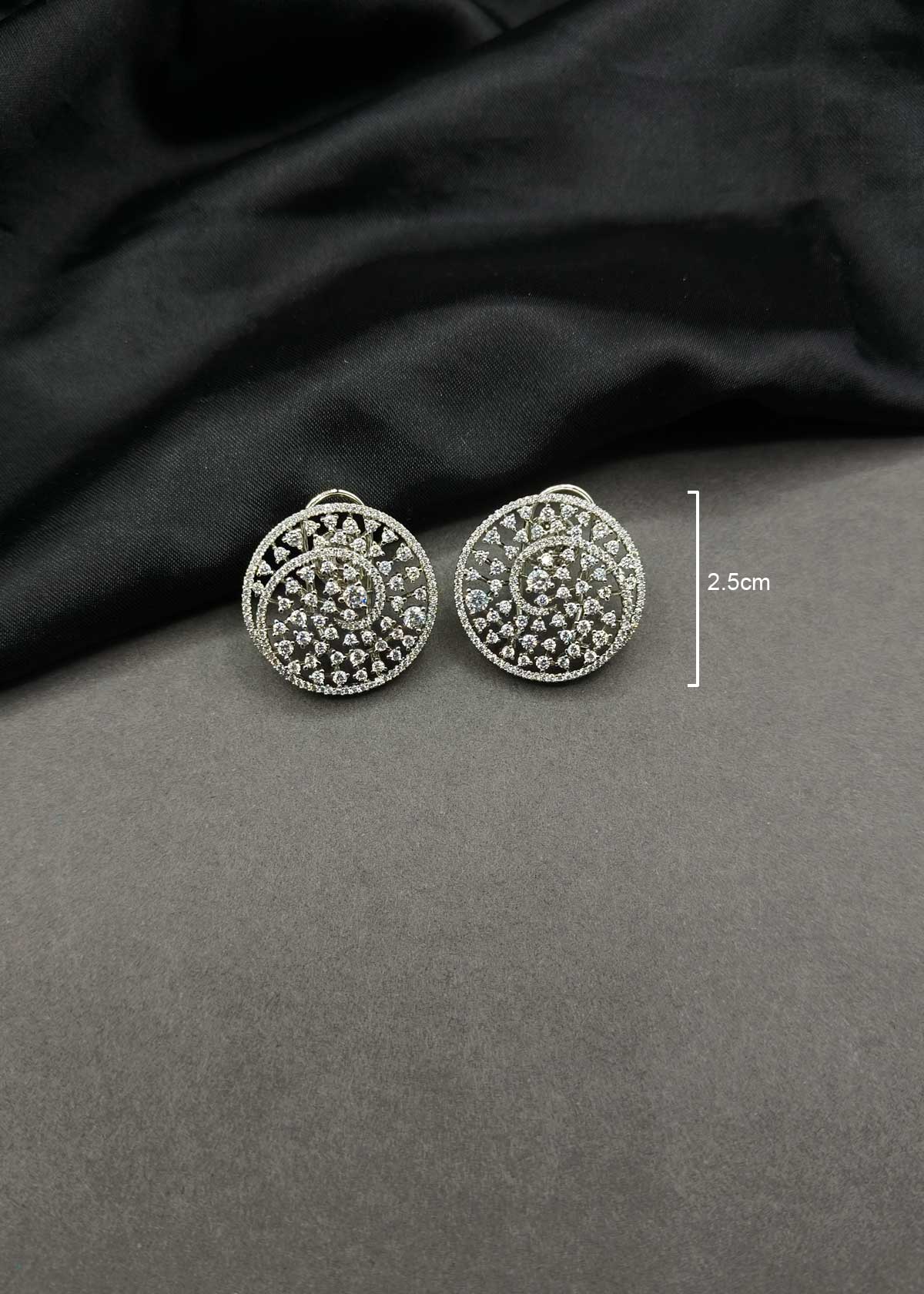 Spiral Motif Cubic Zircon Gold And Silver Plated Big Stud Earrings