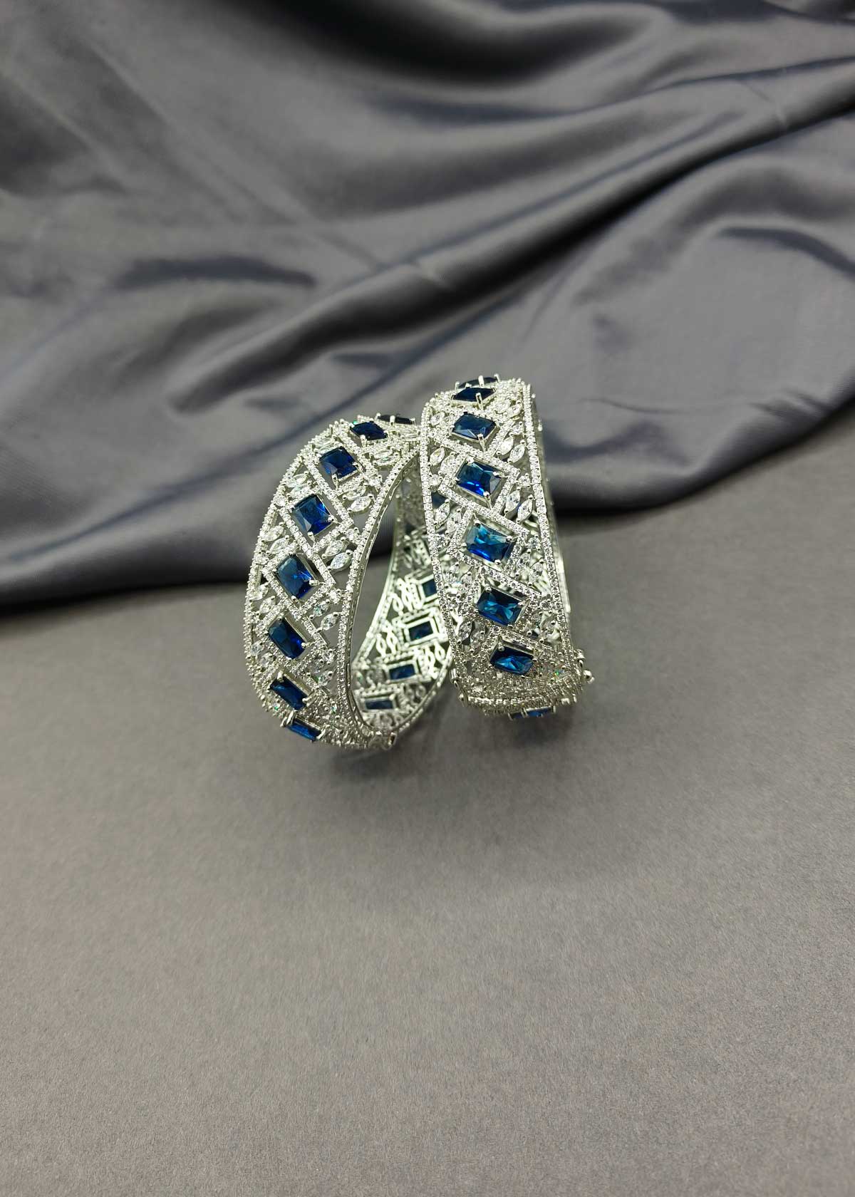 Regal Silver Plated Cubic Zircon & Multi Gemstone Studded Openable Bangles