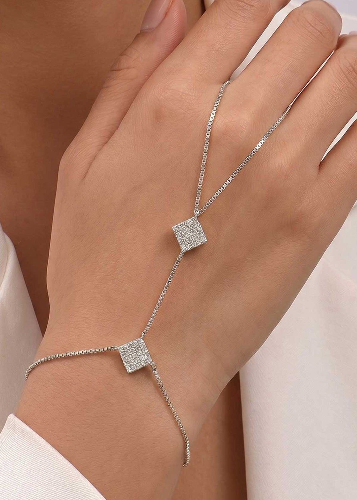 Modern Cubic Zircon Geometric Dual Square Delicate Hathpan (Single)
