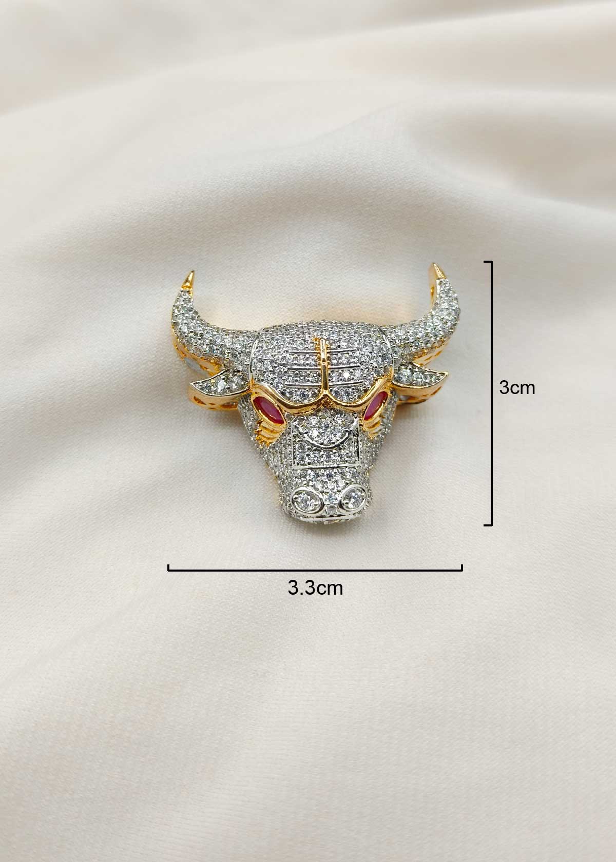 Majestic Dual Tone Cubic Zircon Bull Head Brooch / Lepal Pin