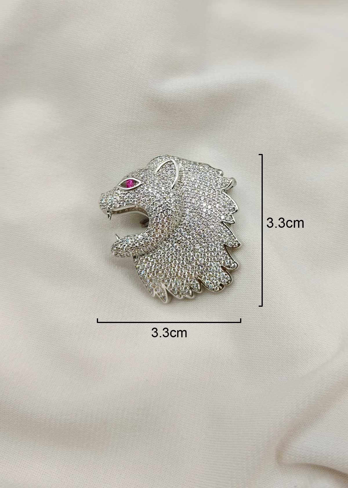 Regal Silver Plated Cubic Zircon Lion Head Brooch / Lepal Pin