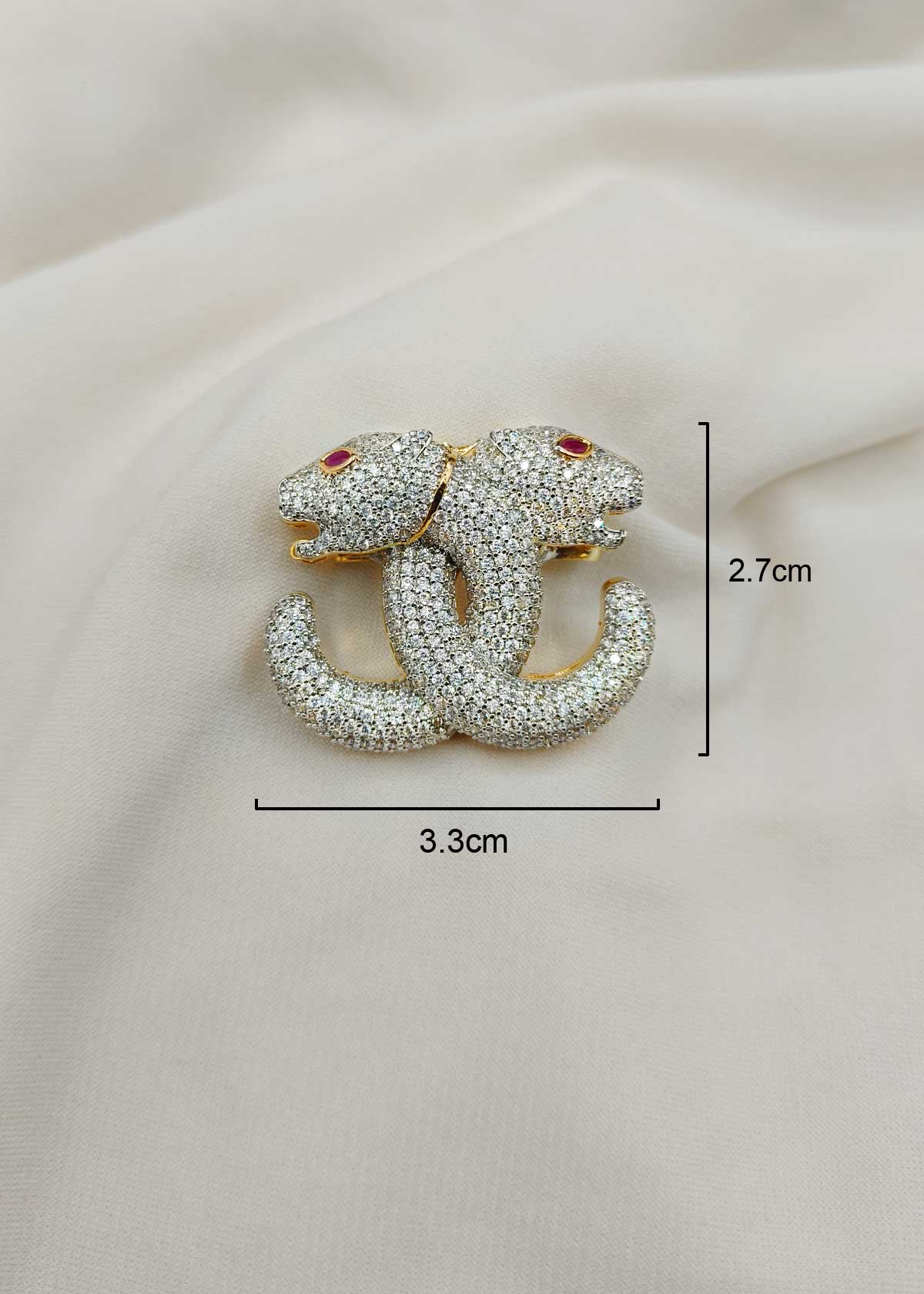 Unique Dual Tone Cubic Zircon Interlocking Panther Brooch / Lepal Pin