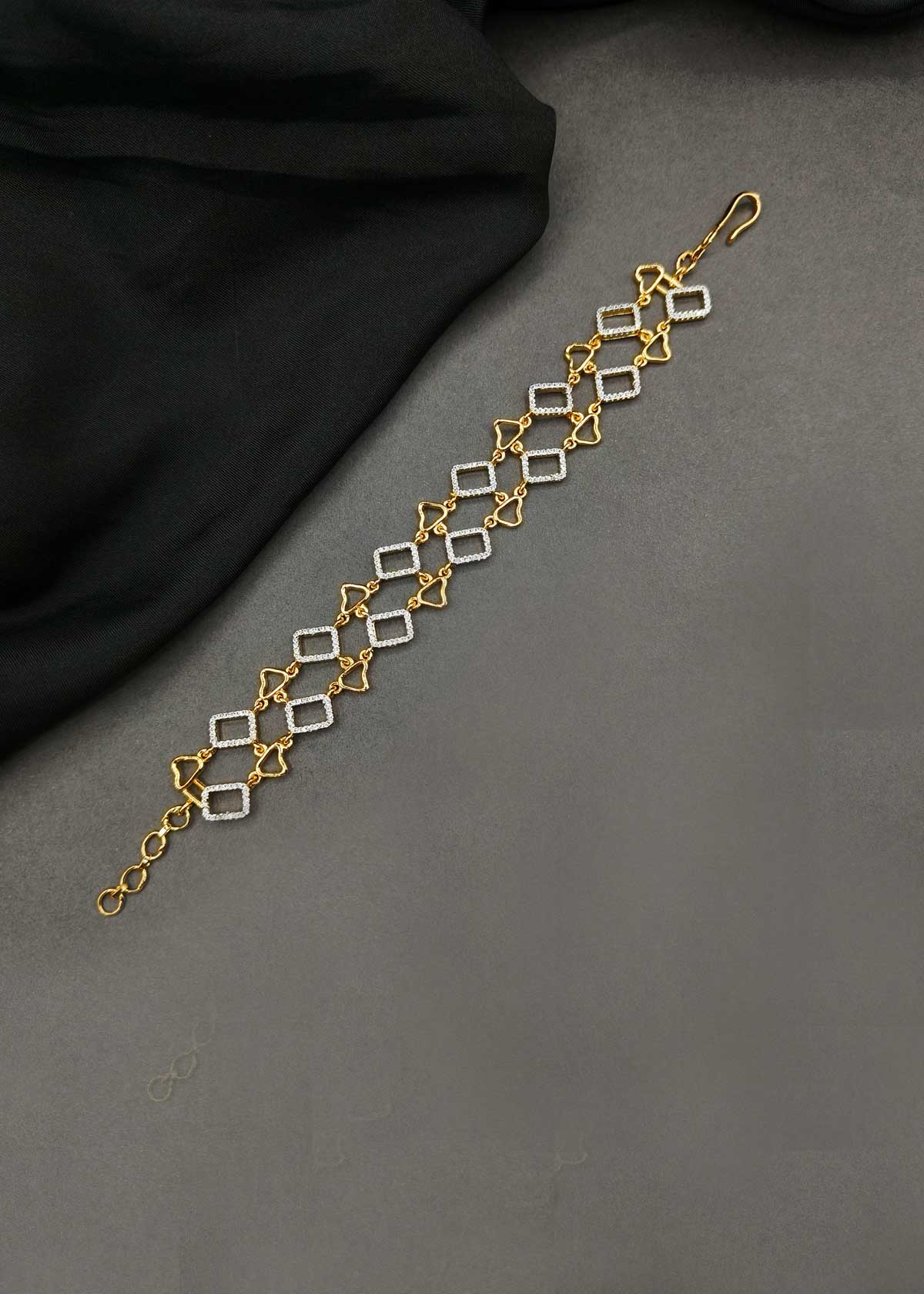 Elite Dual Tone Rectangular Link Cubic Zircon Loose Bracelet