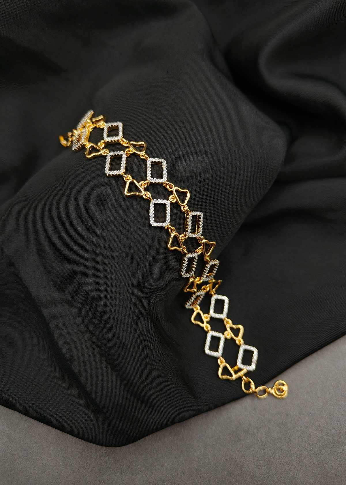 Elite Dual Tone Rectangular Link Cubic Zircon Loose Bracelet