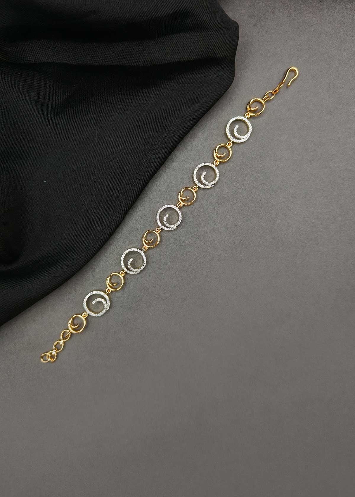 Luxurious Two Tone Spiral Link Loose Bracelet With Cubic Zircon