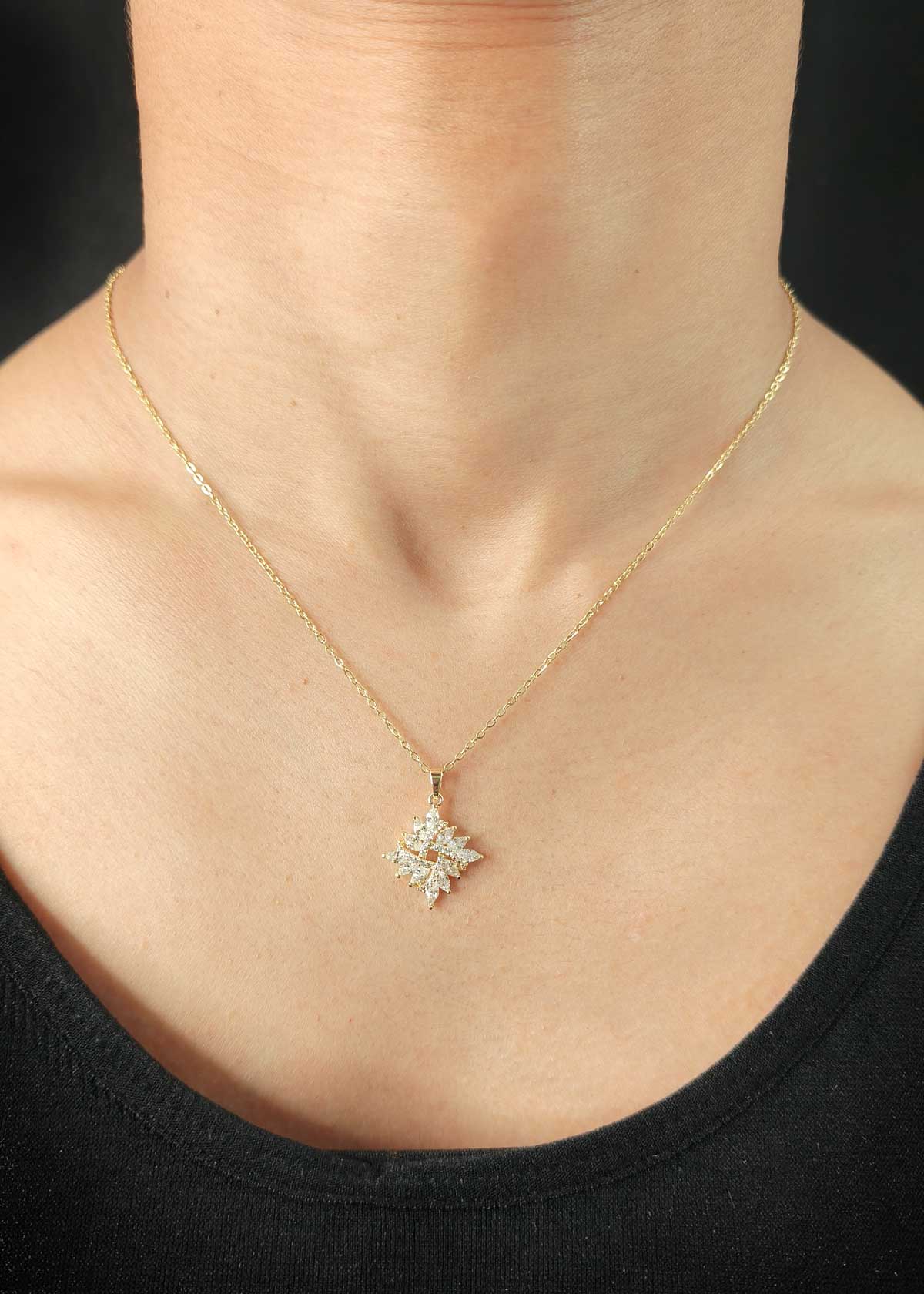Gold / Silver Plated Starburst Marquise And Cubic Zircon Pendant Set With Chain