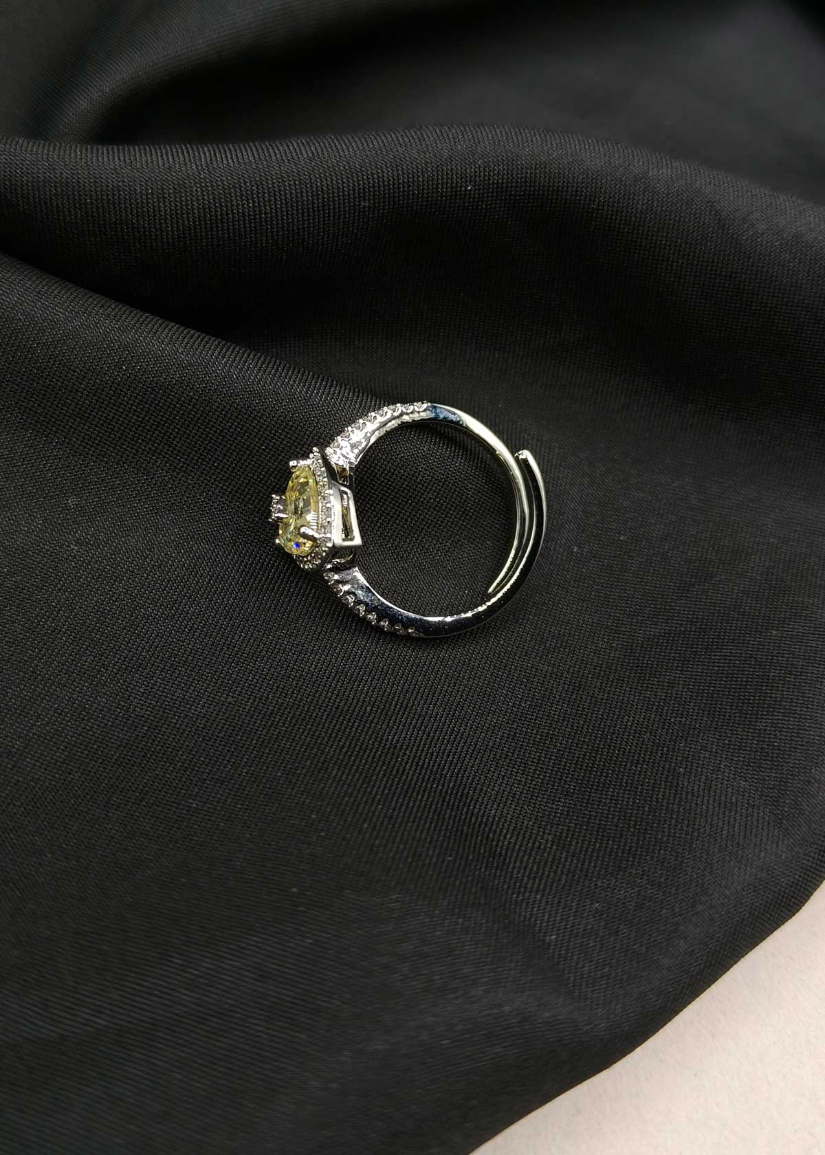 Sparkling Cubic Zircon & Colorstone Triangle Silver Plated Adjustable Ring