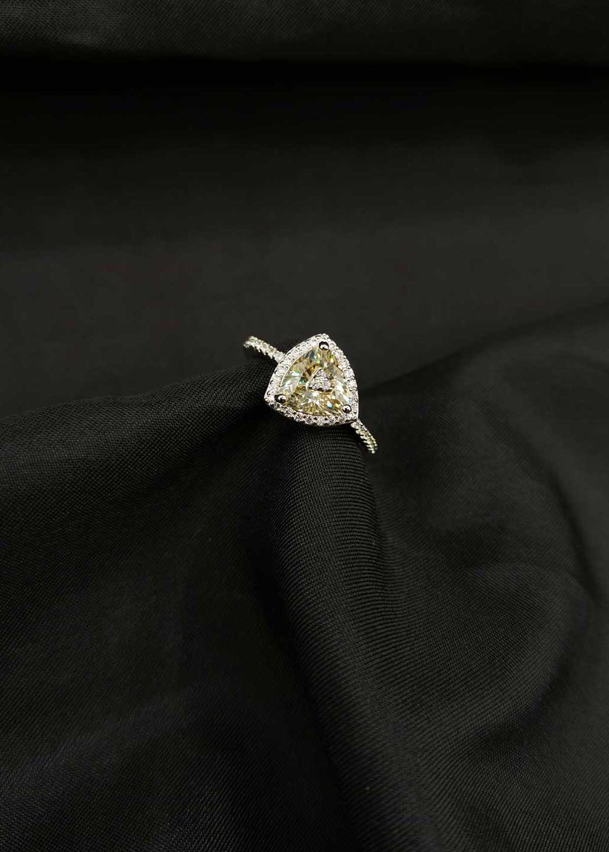 Sparkling Cubic Zircon & Colorstone Triangle Silver Plated Adjustable Ring