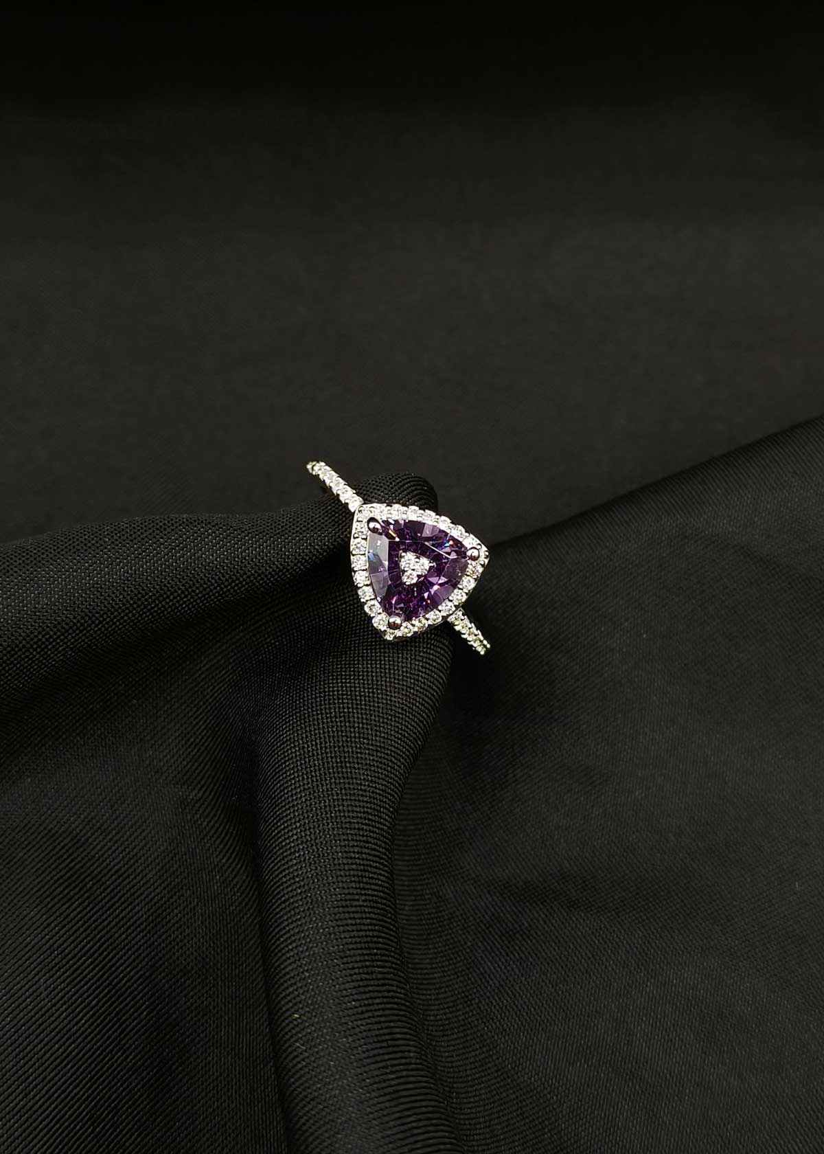 Sparkling Cubic Zircon & Colorstone Triangle Silver Plated Adjustable Ring