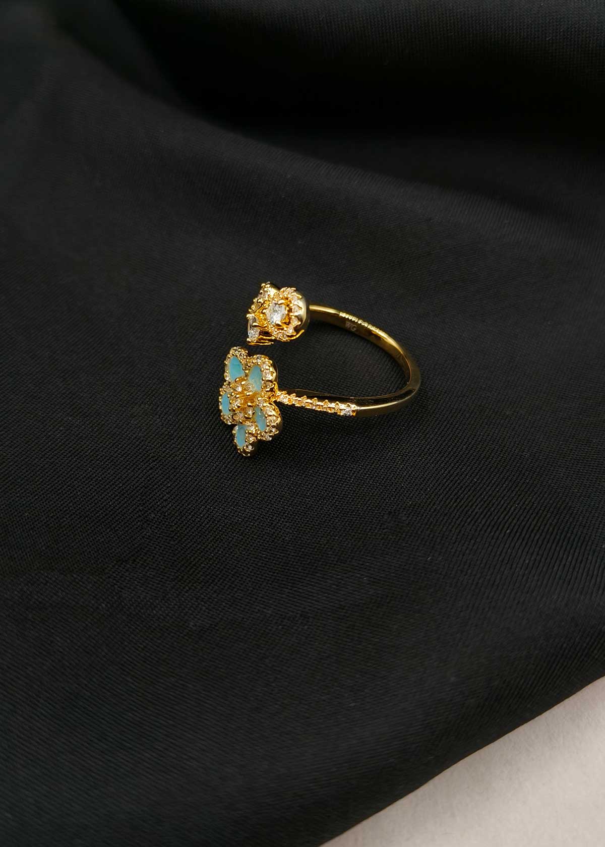 Open Wrap Floral Meenakari And Cubic Zircon Gold Plated Adjustable Ring