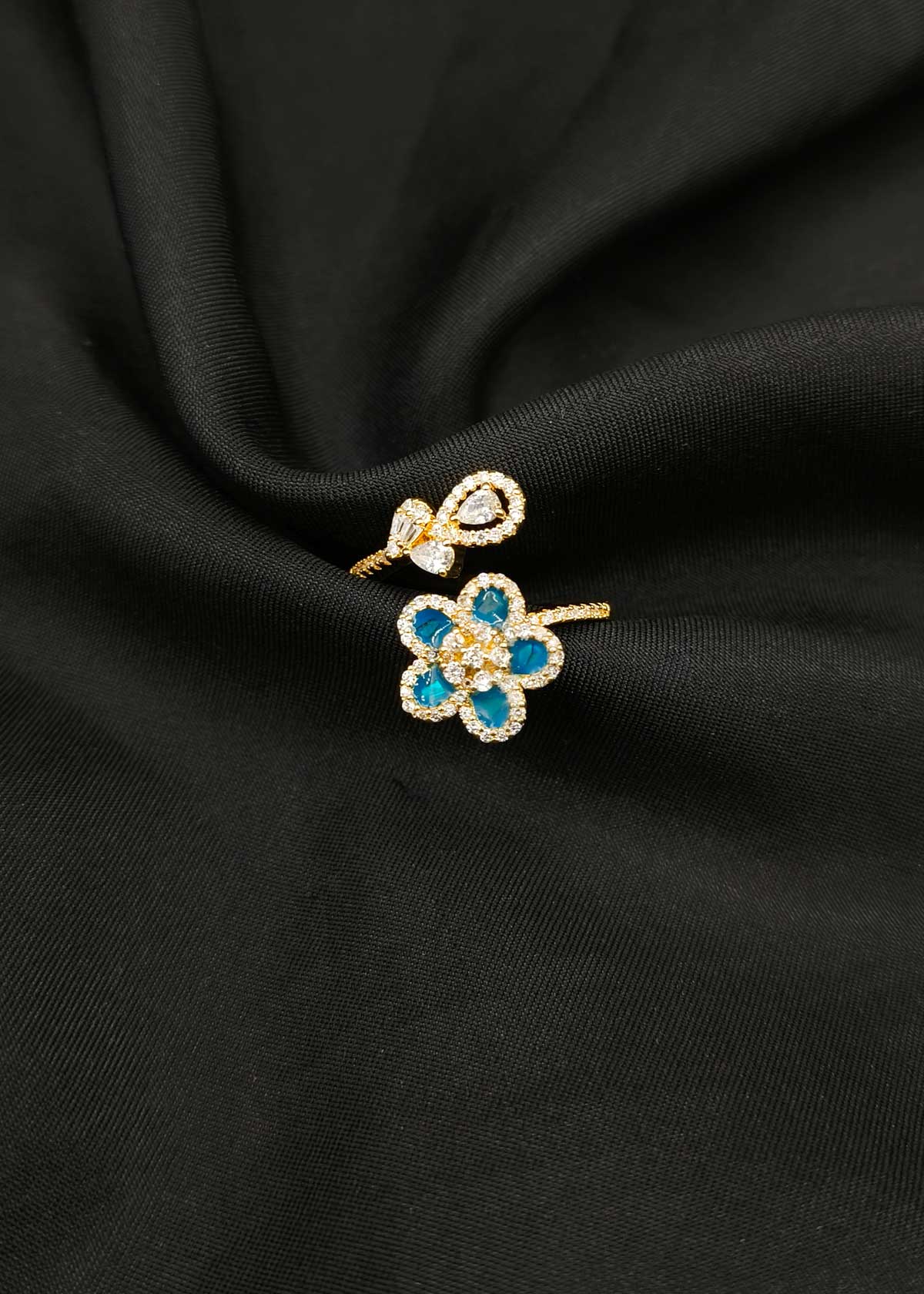 Open Wrap Floral Meenakari And Cubic Zircon Gold Plated Adjustable Ring