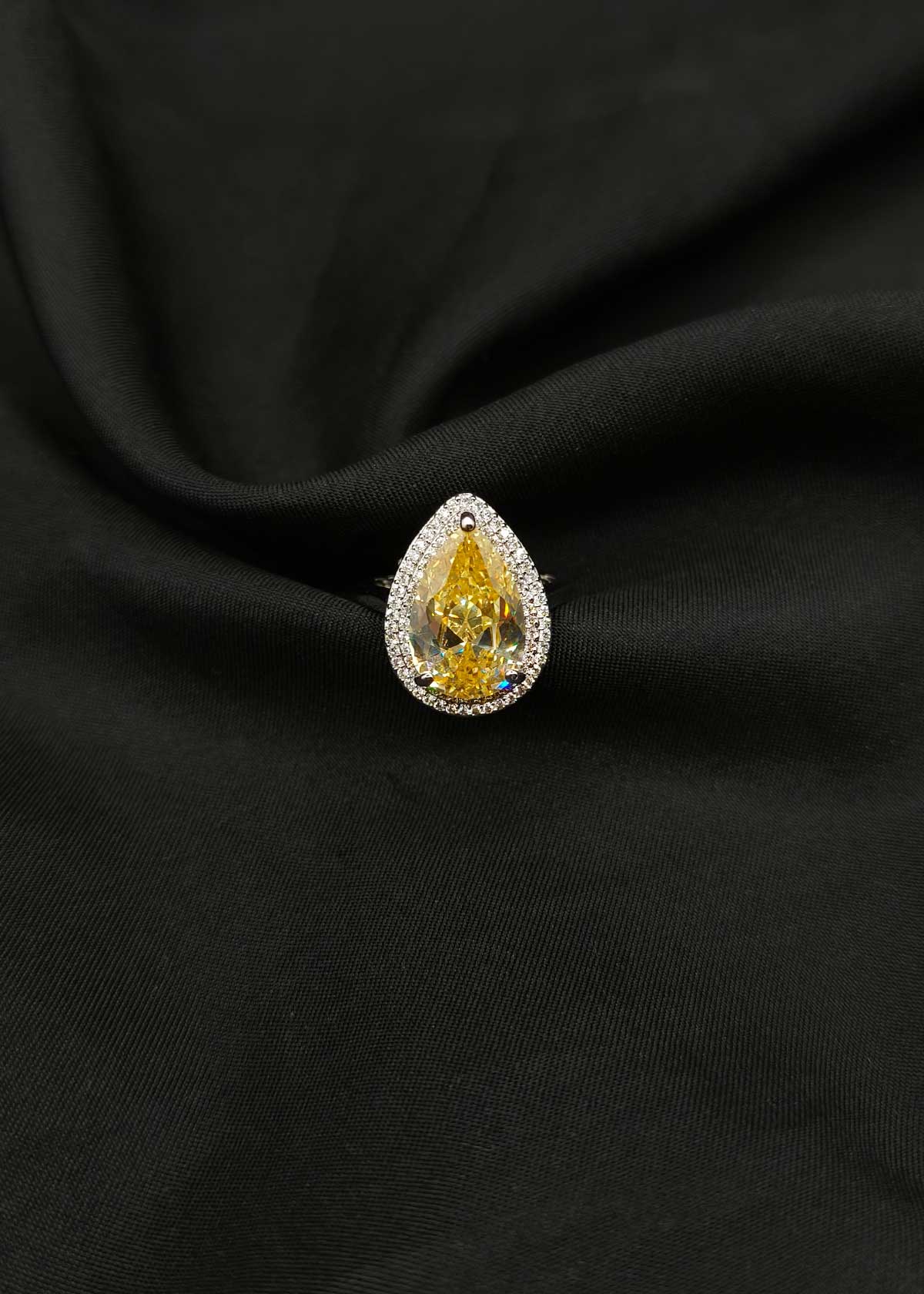 Royal Teardrop Colorstone And Cubic Zircon Silver Plated Adjustable Ring