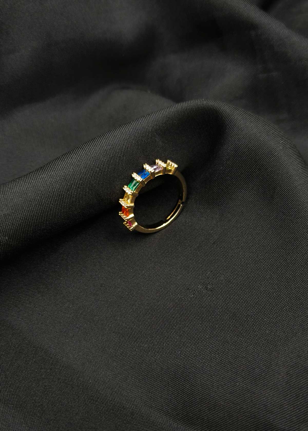 Multi-Color Baguette Cubic Zircon Gold-Plated Adjustable Ring