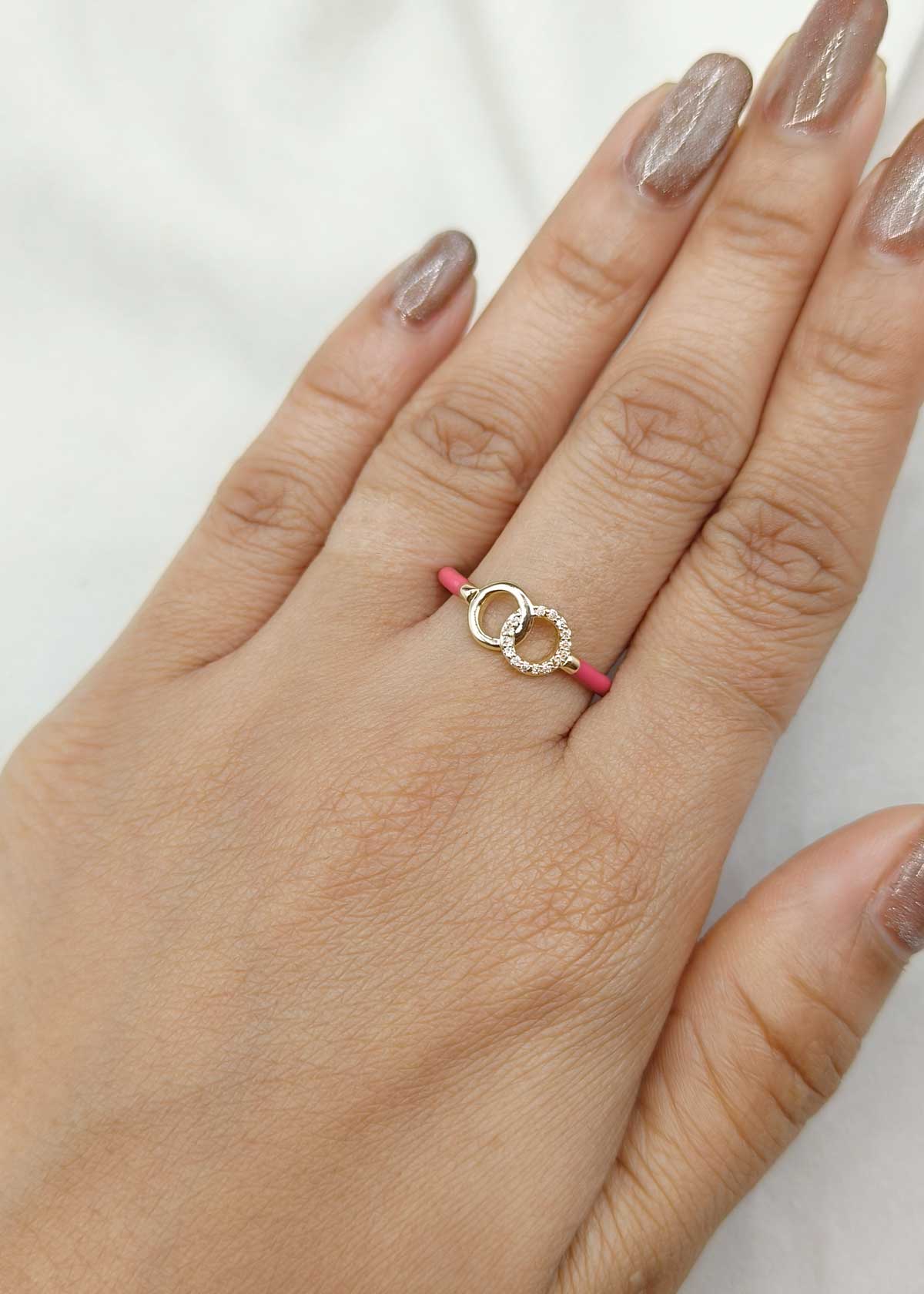 Gold-Plated Interlocking Circle Meenakari Cubic Zircon Adjustable Ring
