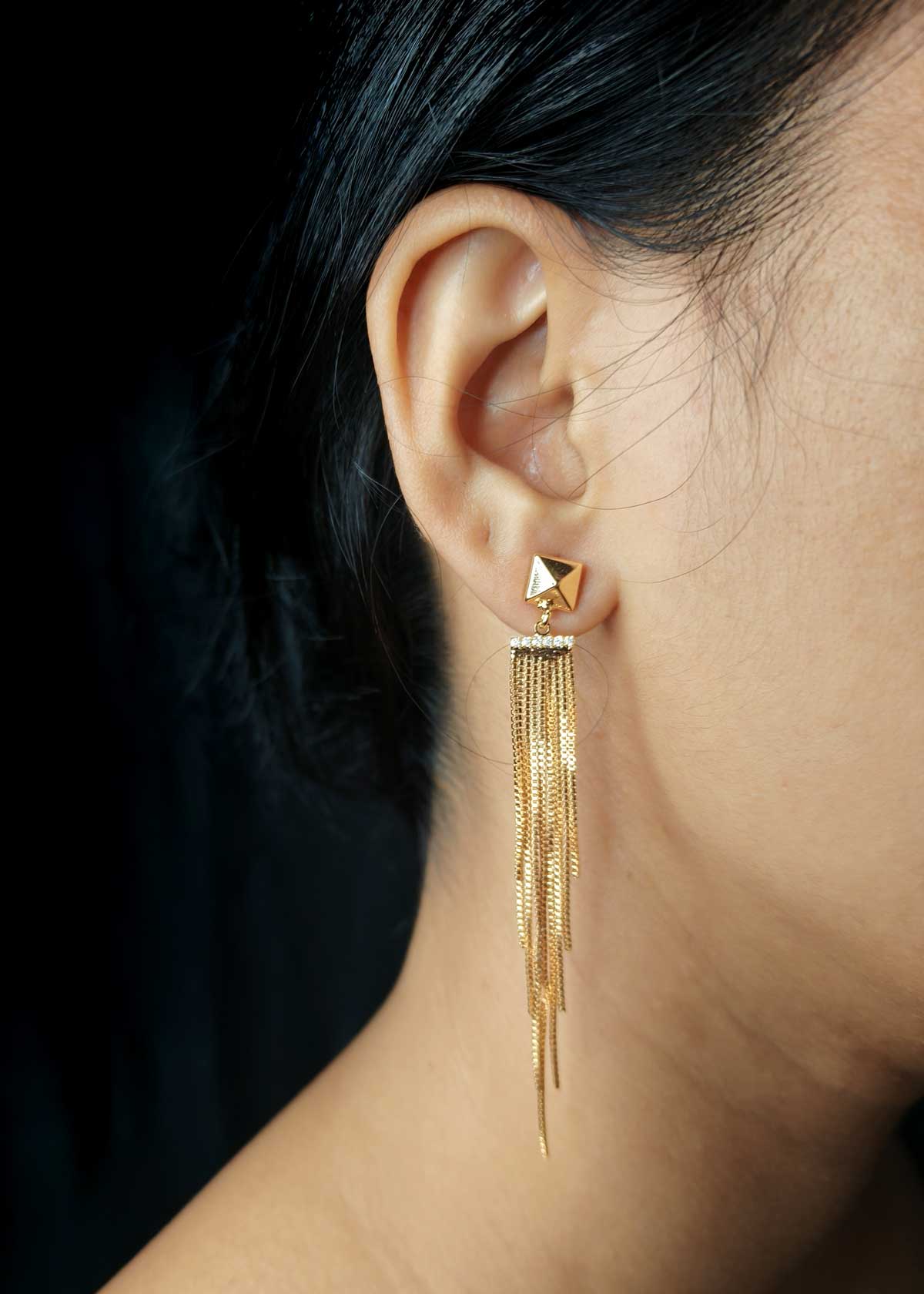 Gold Plated Pyramid Style Cubic Zircon Waterfall Dangle Earrings