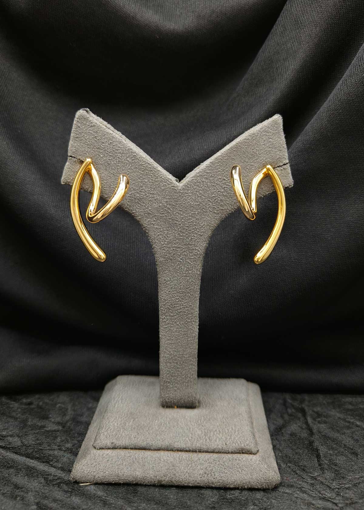 Modern Gold-Plated Abstract Sculptural Wave Earrings