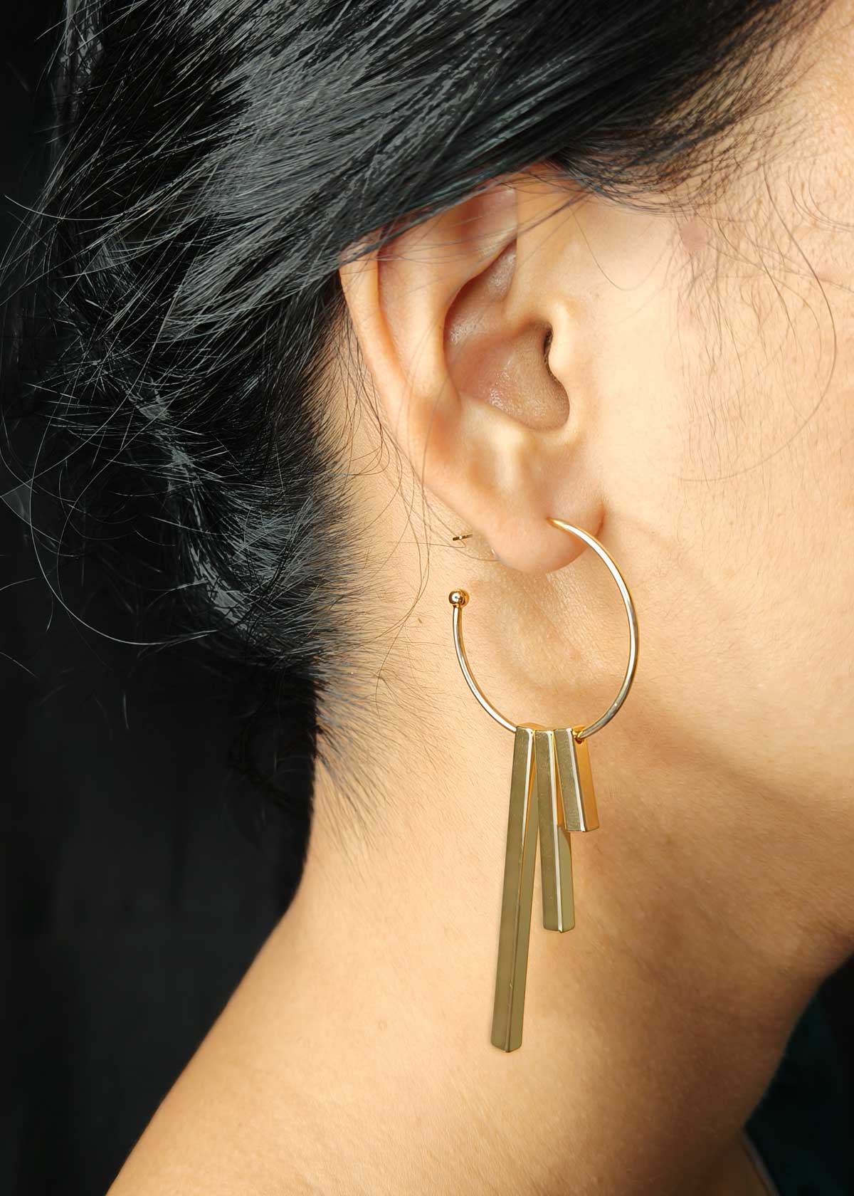 Gold Plated Hoop And Geometric Bar Dangle Earrings