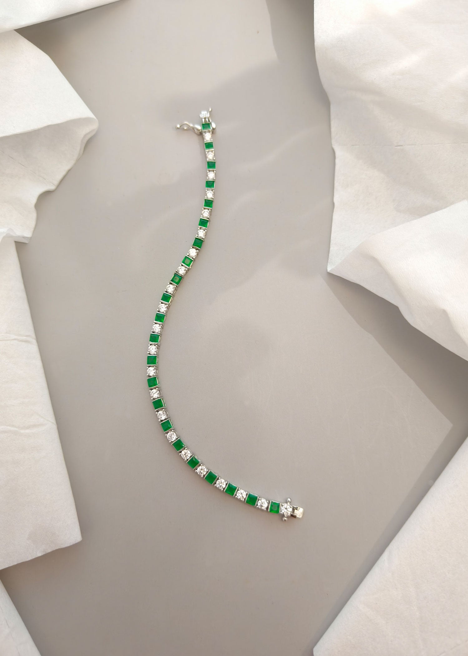 Square Shape Cubic Zircon Emerald Women Tennis Bracelet